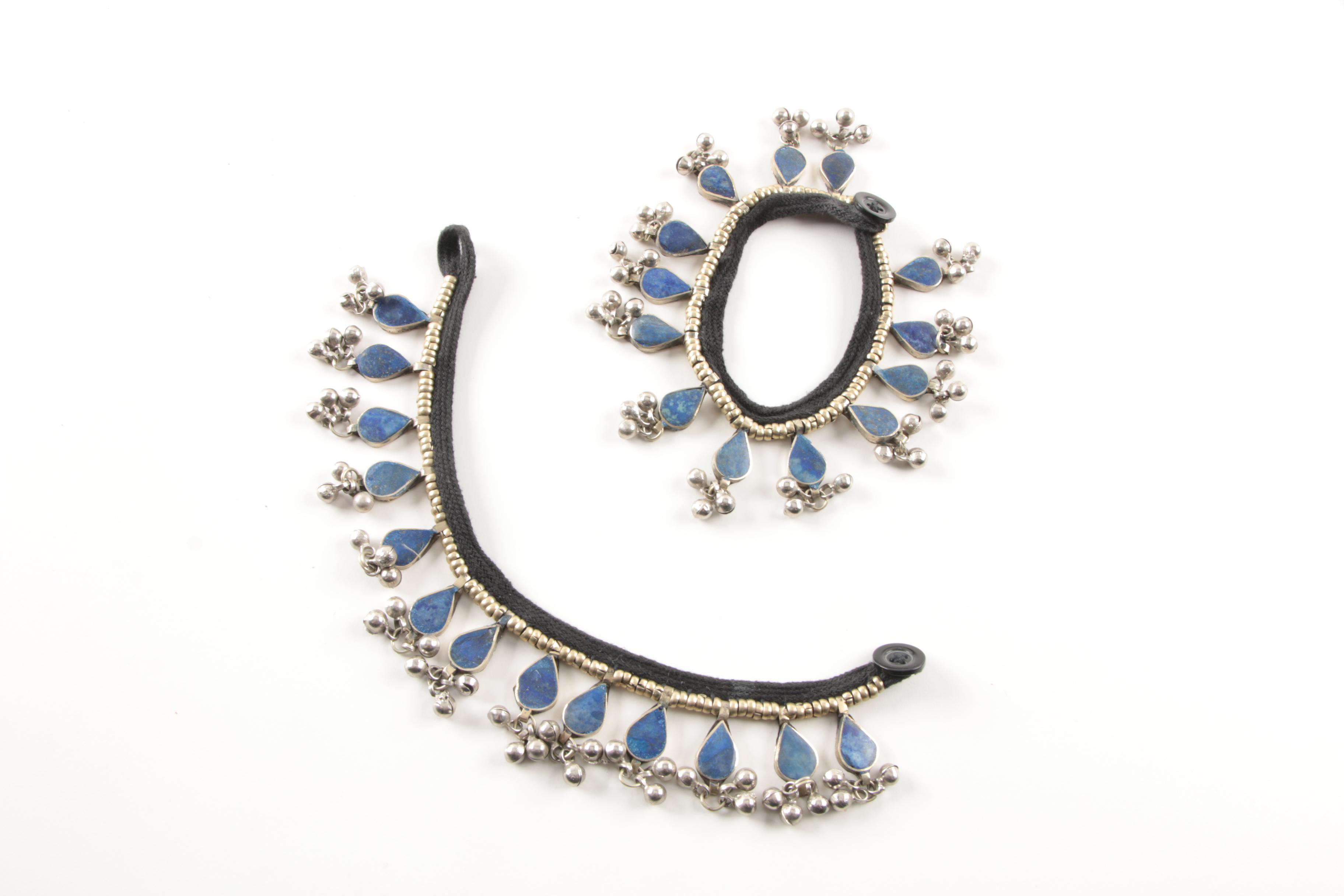 Afghani Style Lapis Lazuli Bracelet and Necklace Set