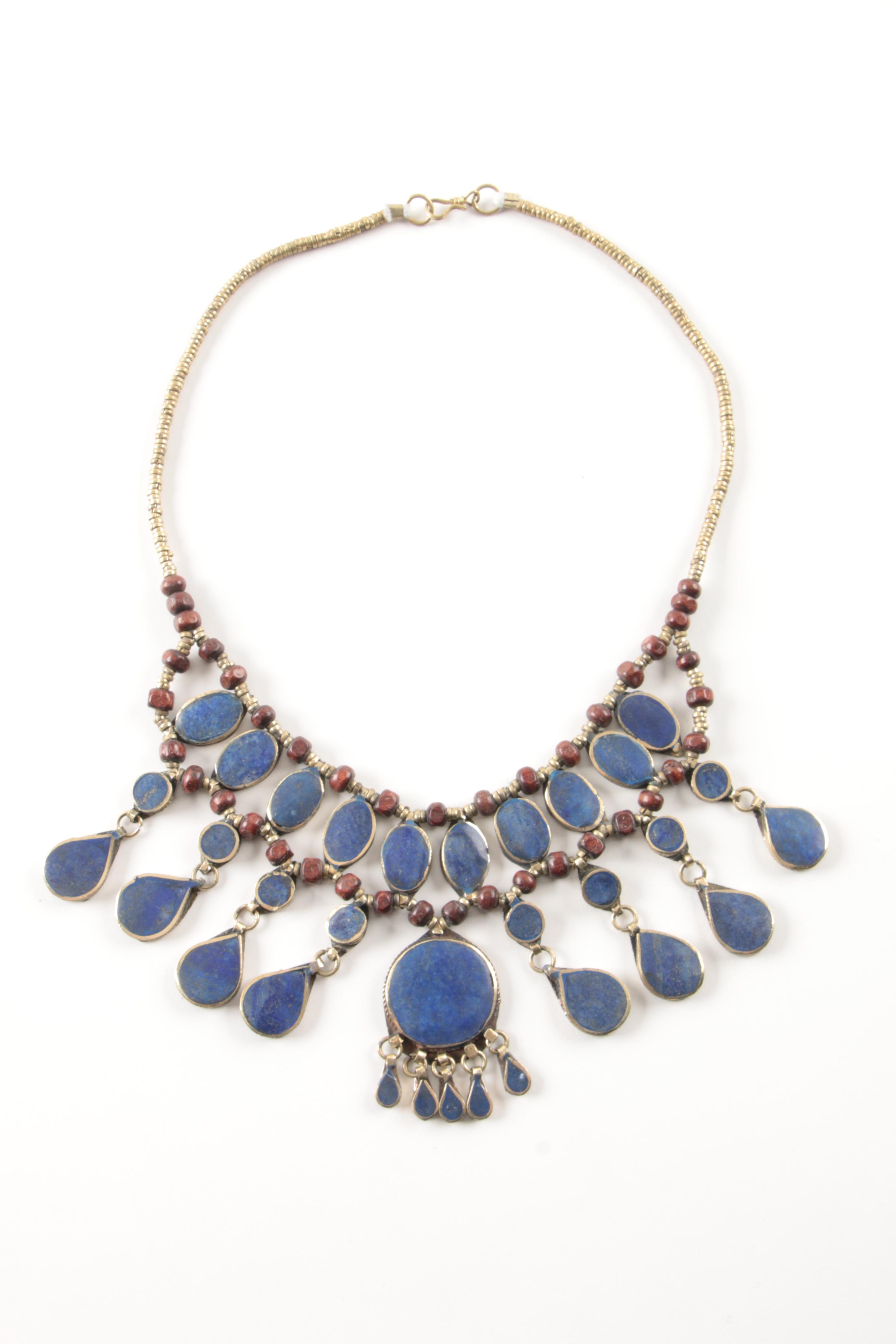 Afghani Style Lapis Lazuli Bracelet and Necklace Set