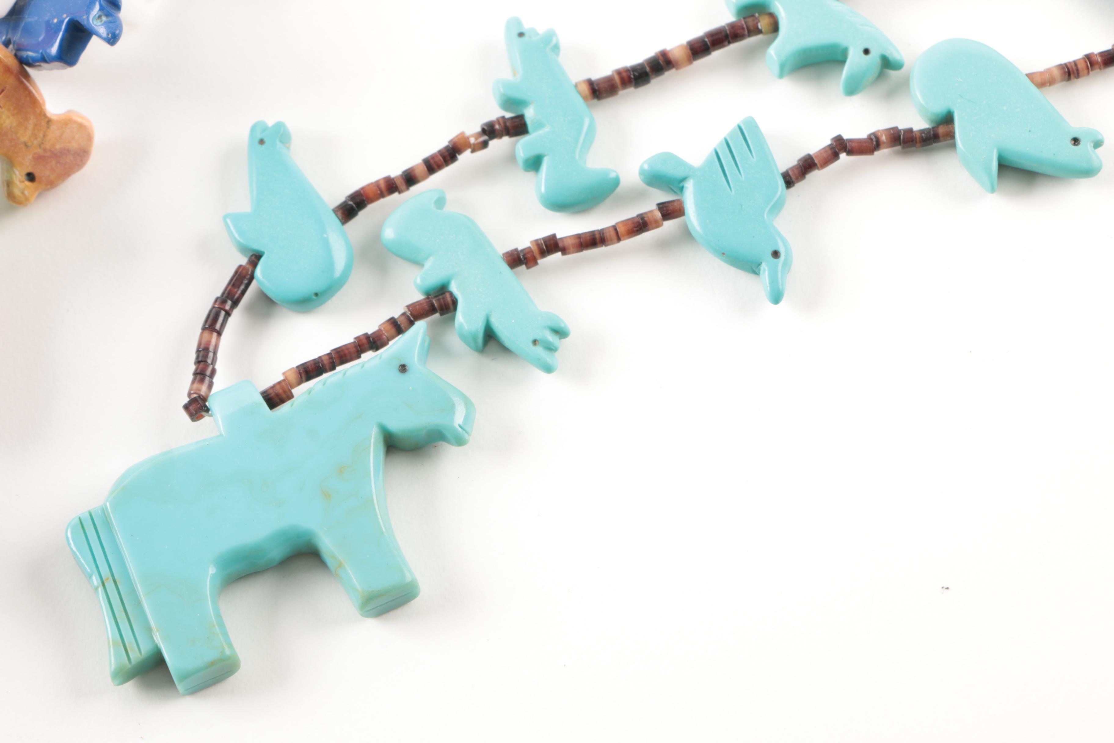 Sterling Silver Jewelry Selection Including Fetish Necklaces