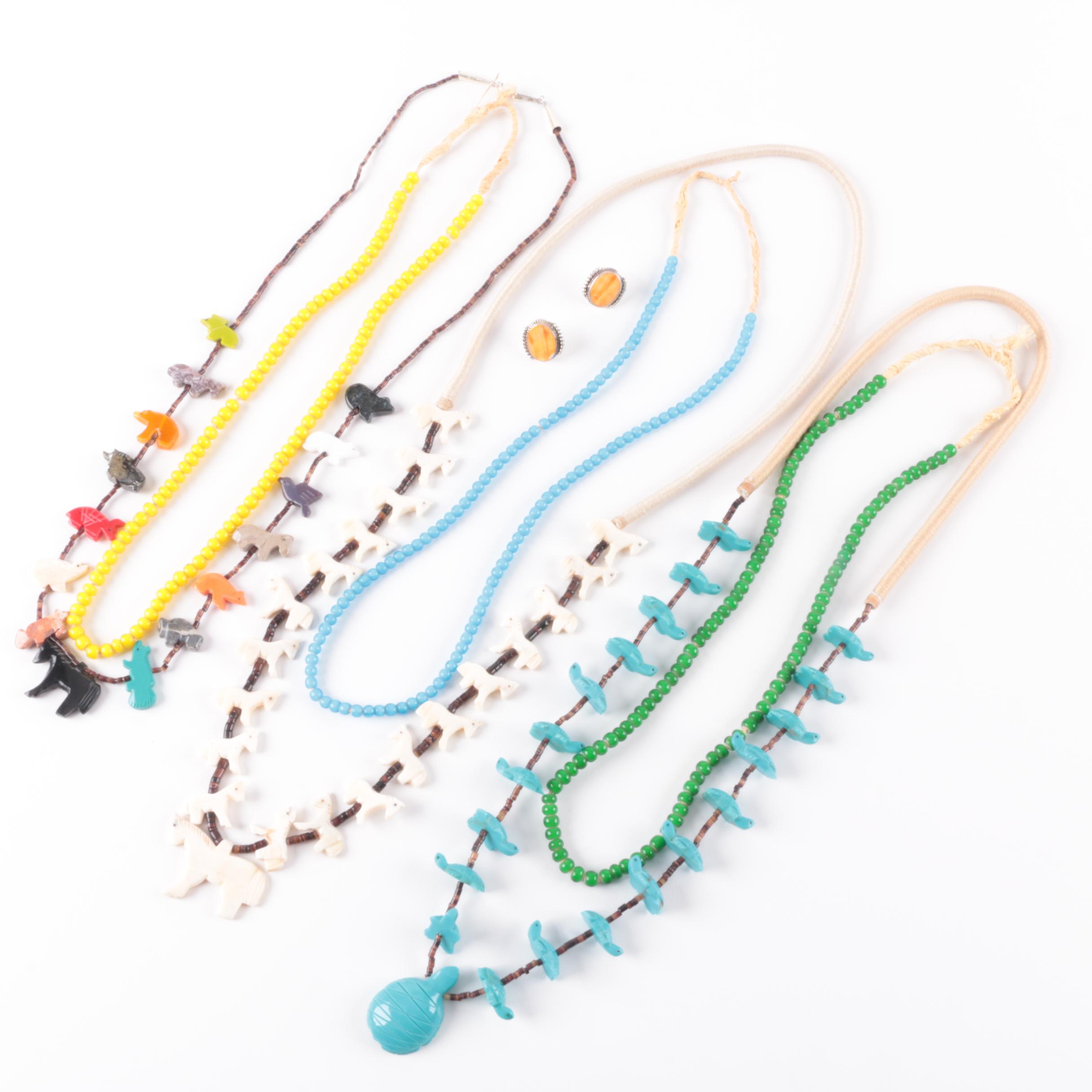 Fetish Necklace Selection Including Sterling Silver Earrings