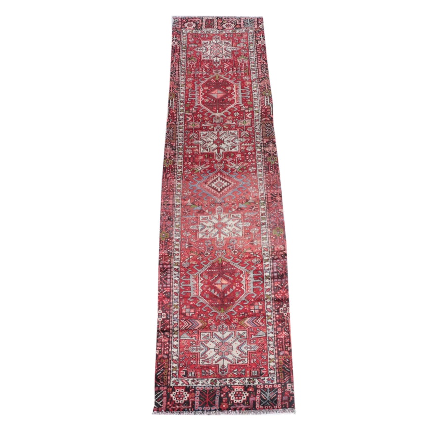 Vintage Hand-Knotted Persian Karaja Wool Carpet Runner