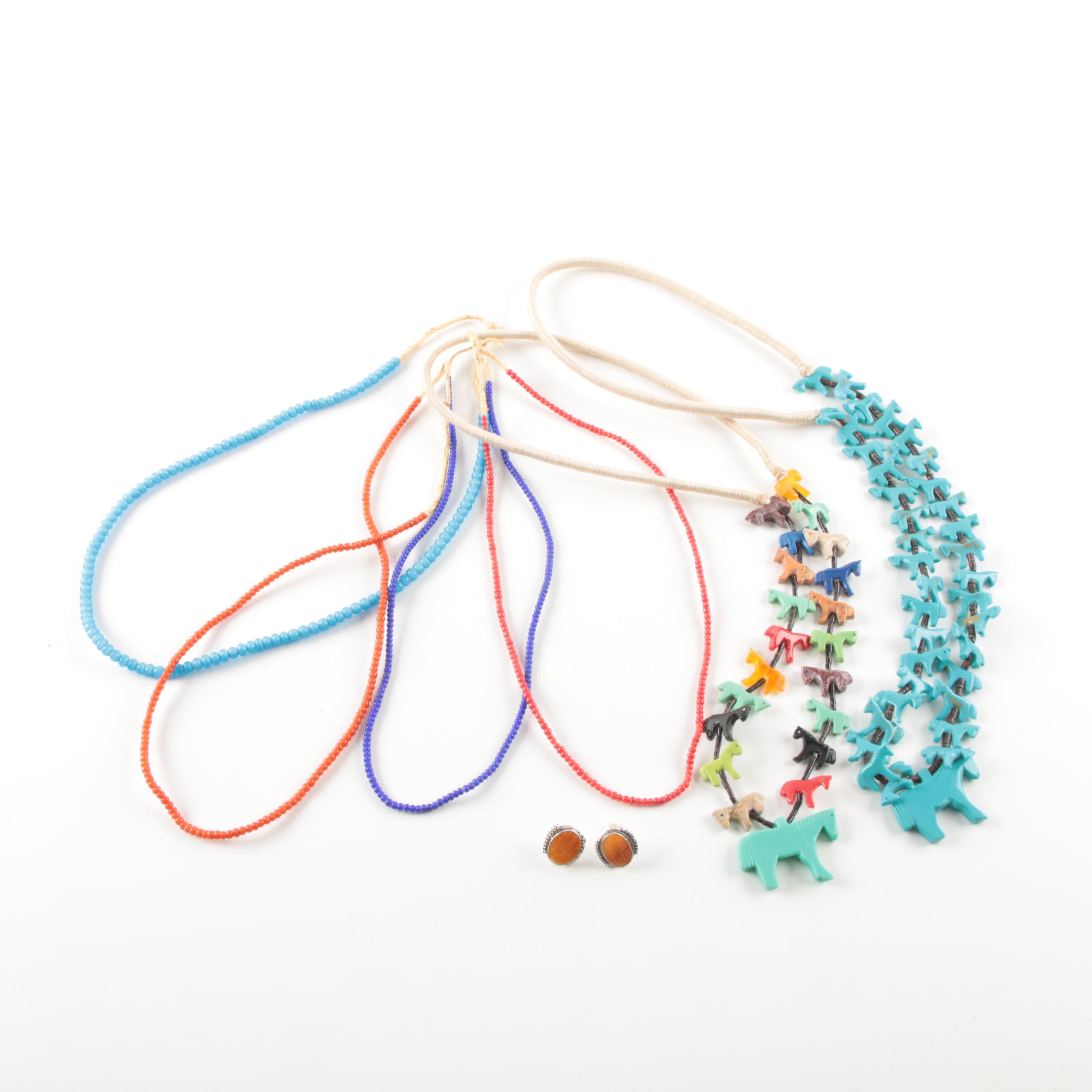 Fetish Necklace Selection Including Sterling Silver Earrings