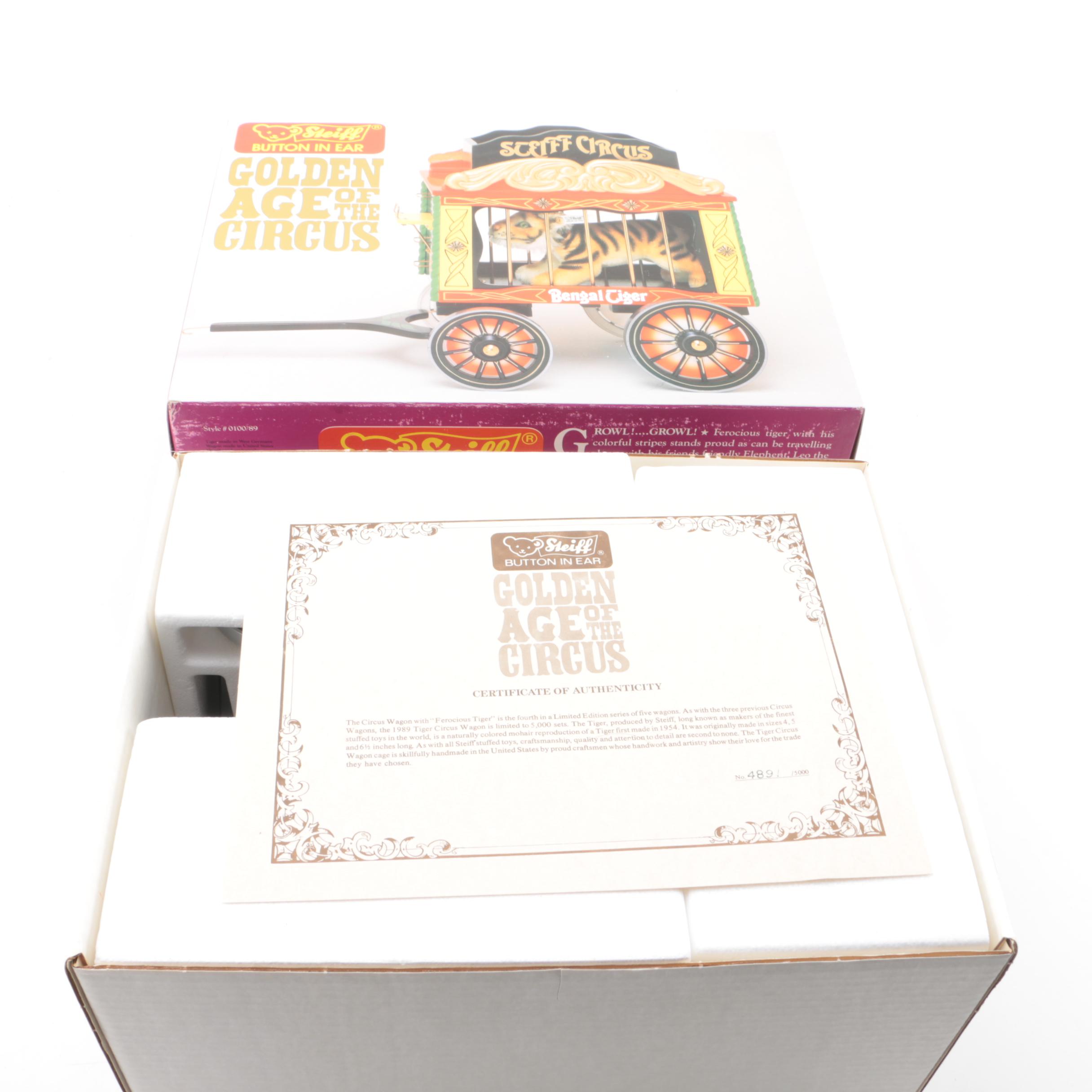 Vintage Steiff "Golden Age of The Circus" Wooden Cage and Tiger