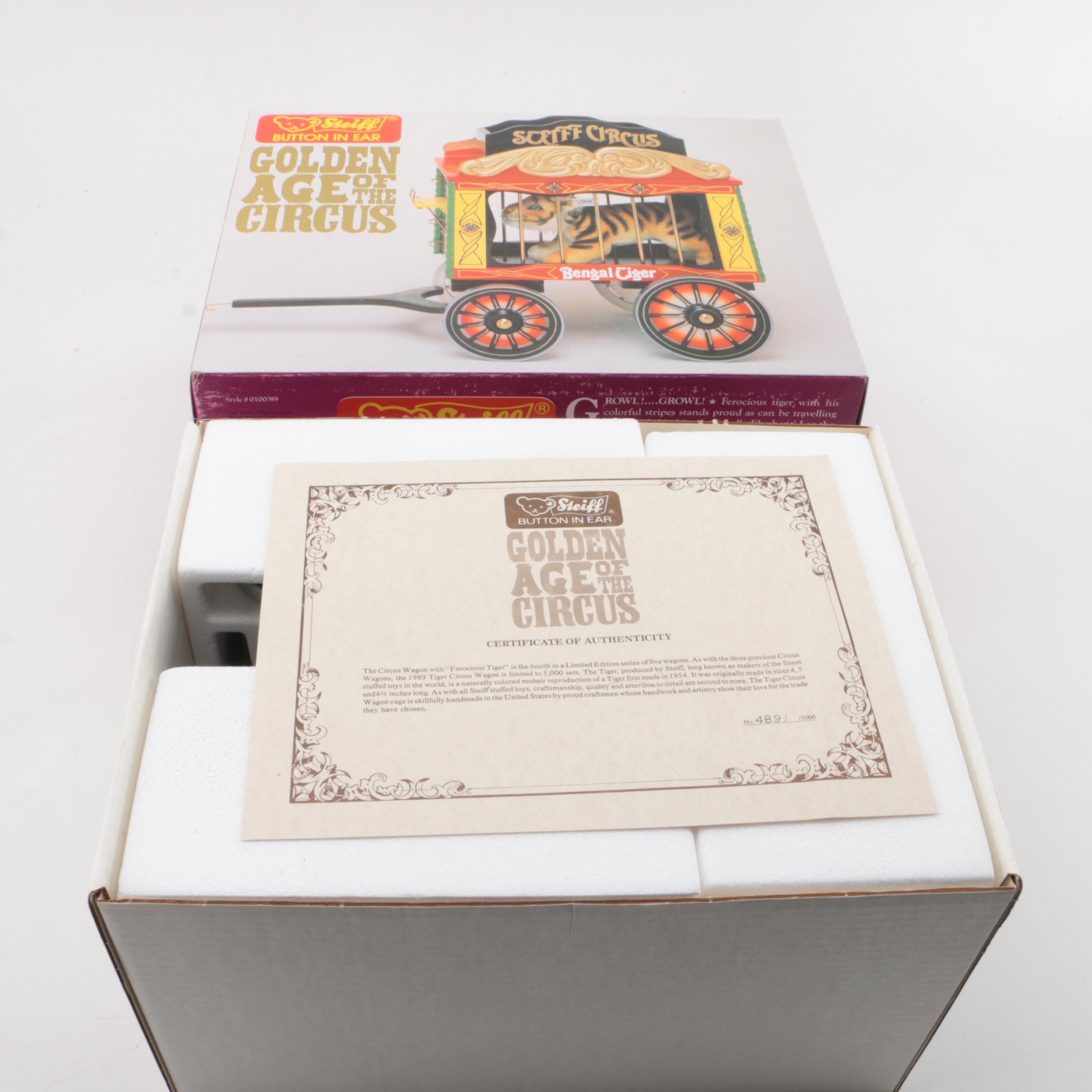 Vintage Steiff "Golden Age of The Circus" Wooden Cage and Tiger