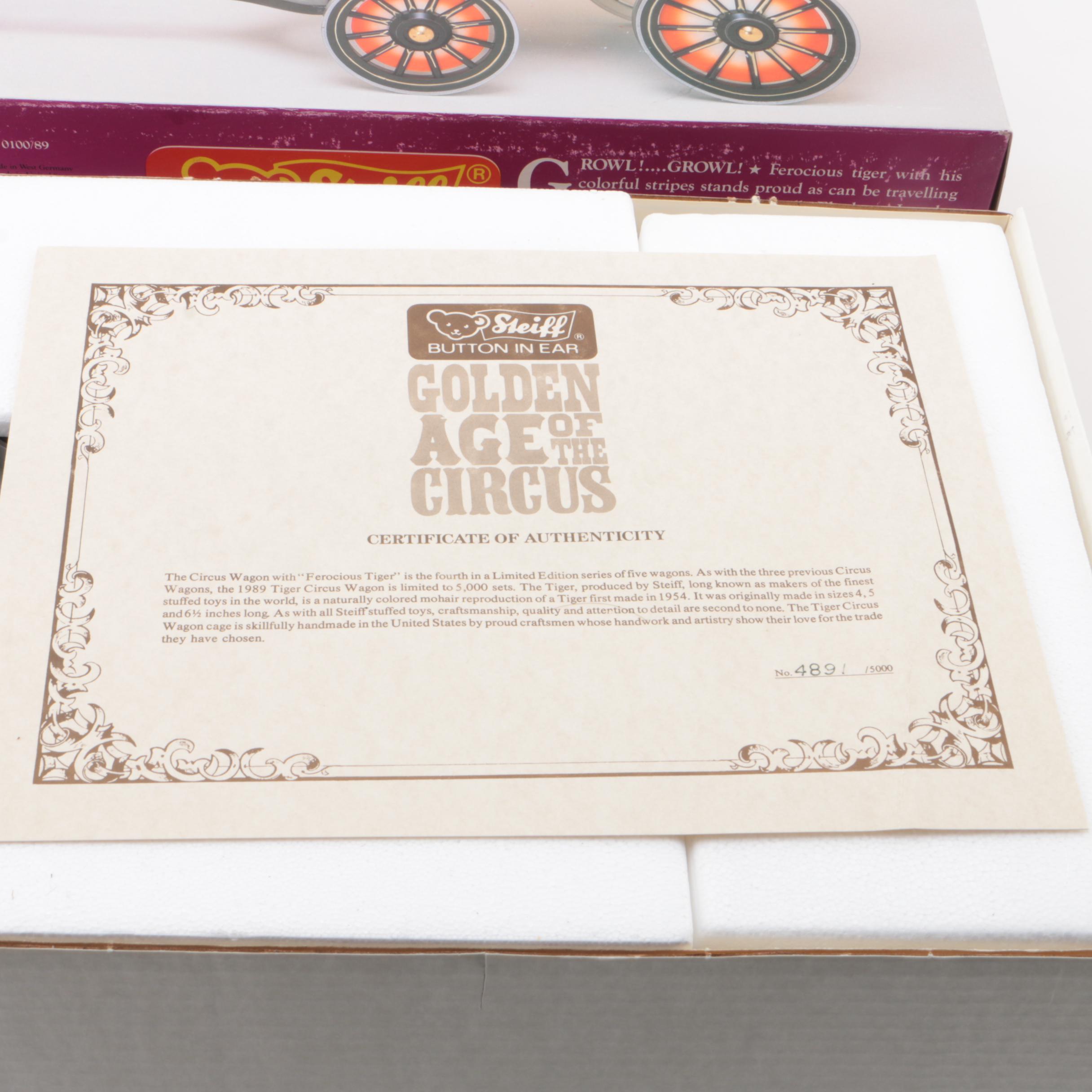 Vintage Steiff "Golden Age of The Circus" Wooden Cage and Tiger