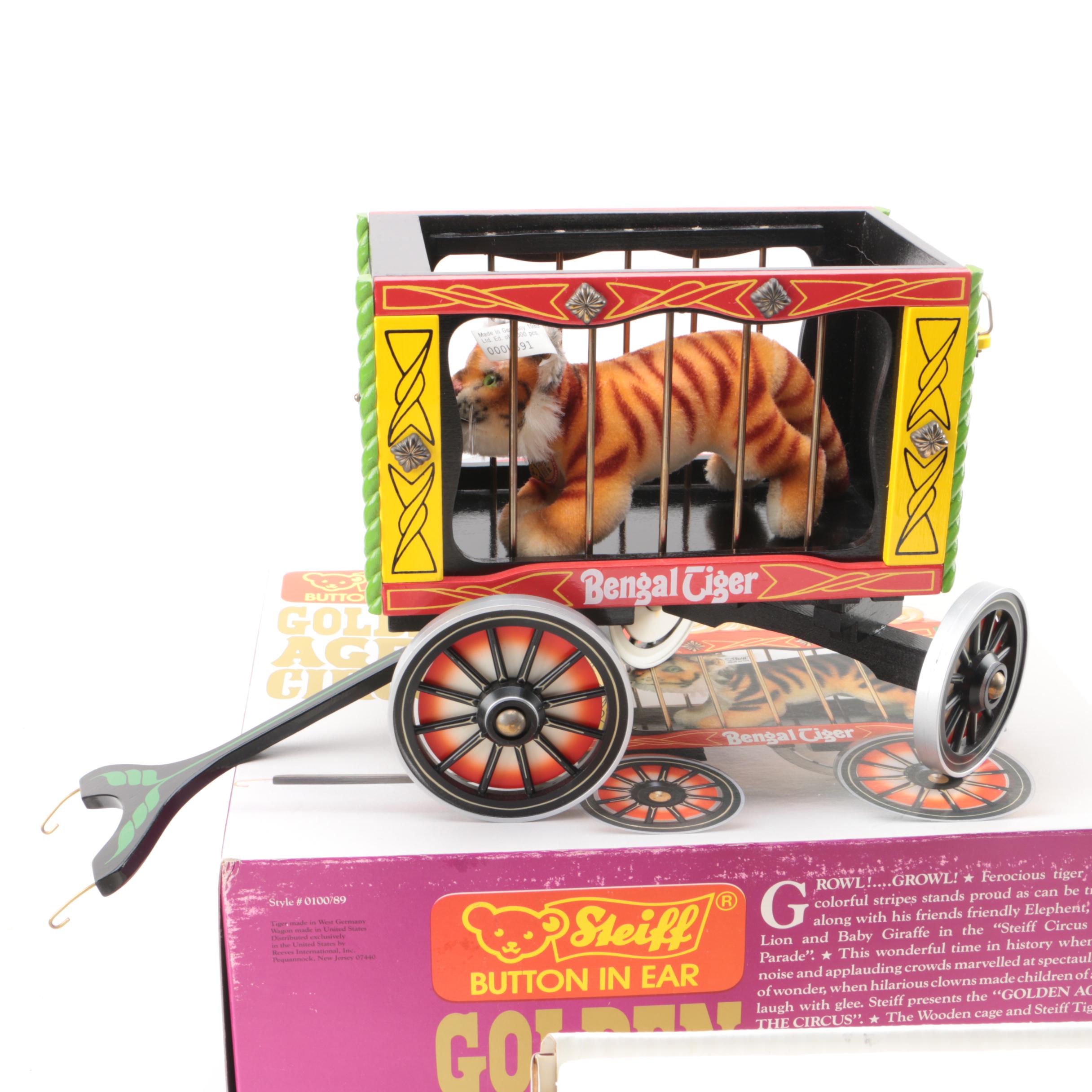 Vintage Steiff "Golden Age of The Circus" Wooden Cage and Tiger