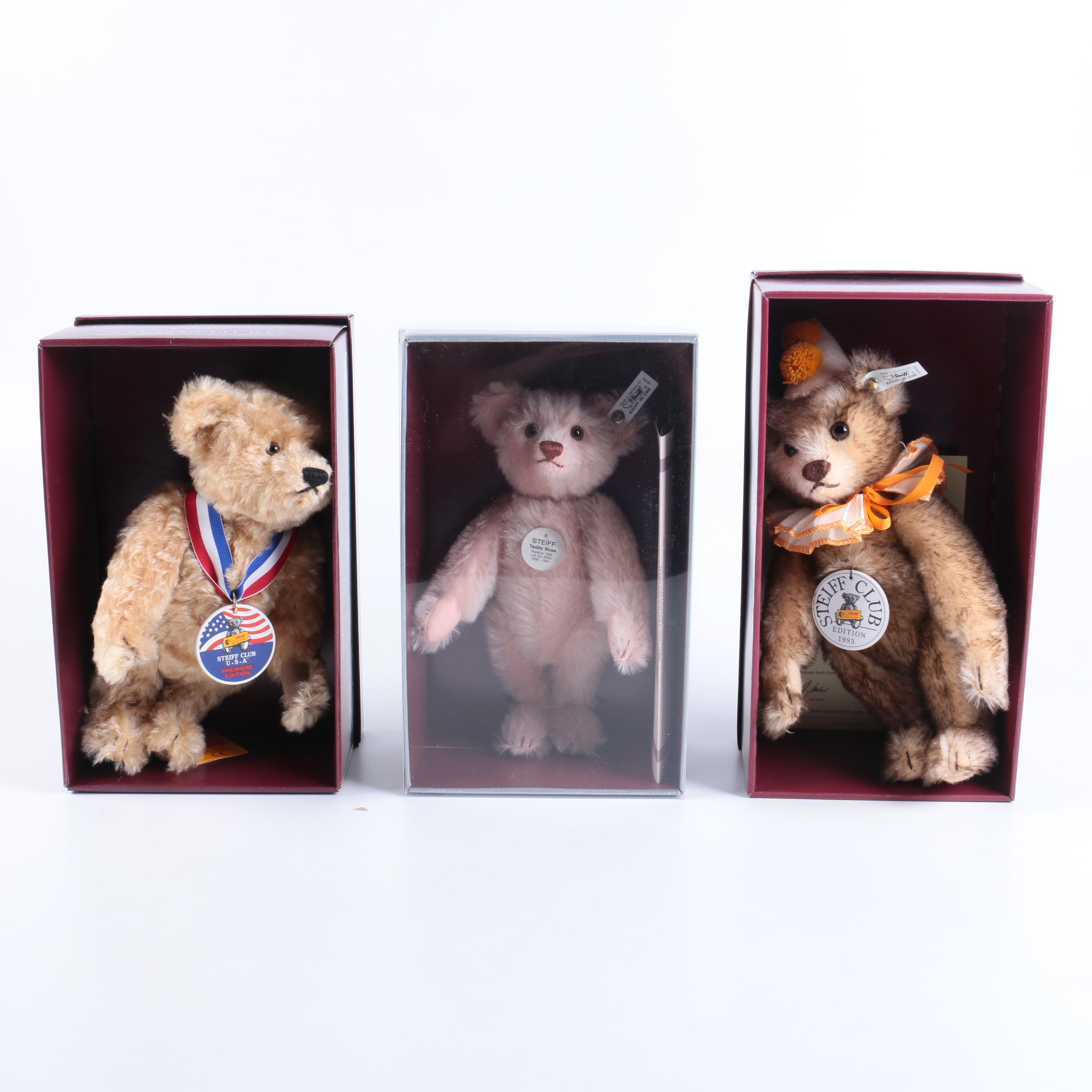 Steiff Limited Edition "Teddy Clown", "Rose", and "Sam" Teddy Bears