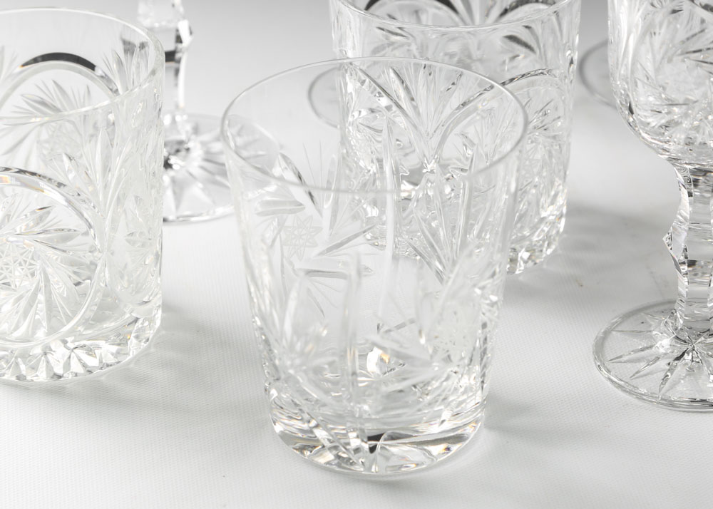 American Brilliant Period Style Cut Glass Barware