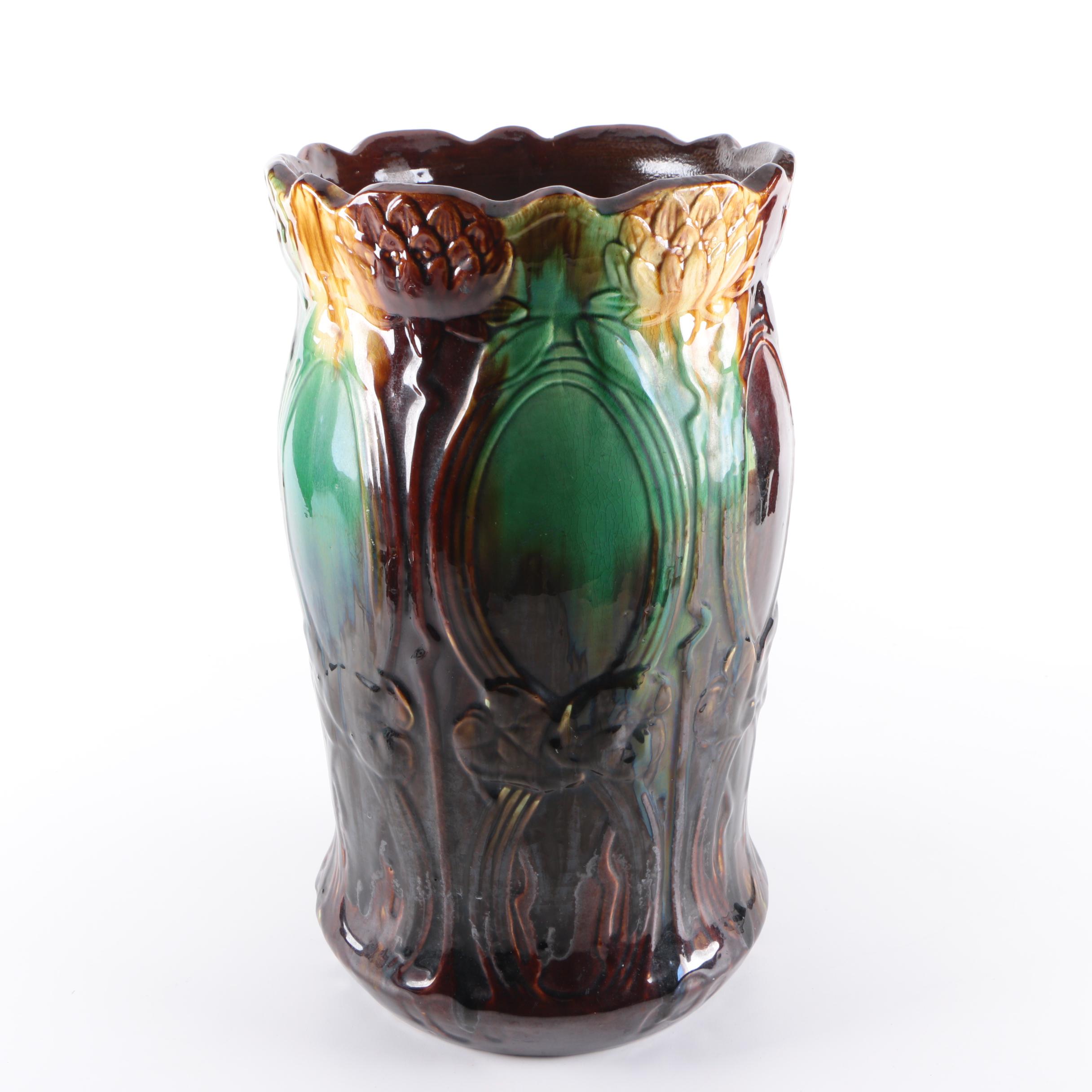 Vintage Majolica Umbrella Stand in the Style of Weller