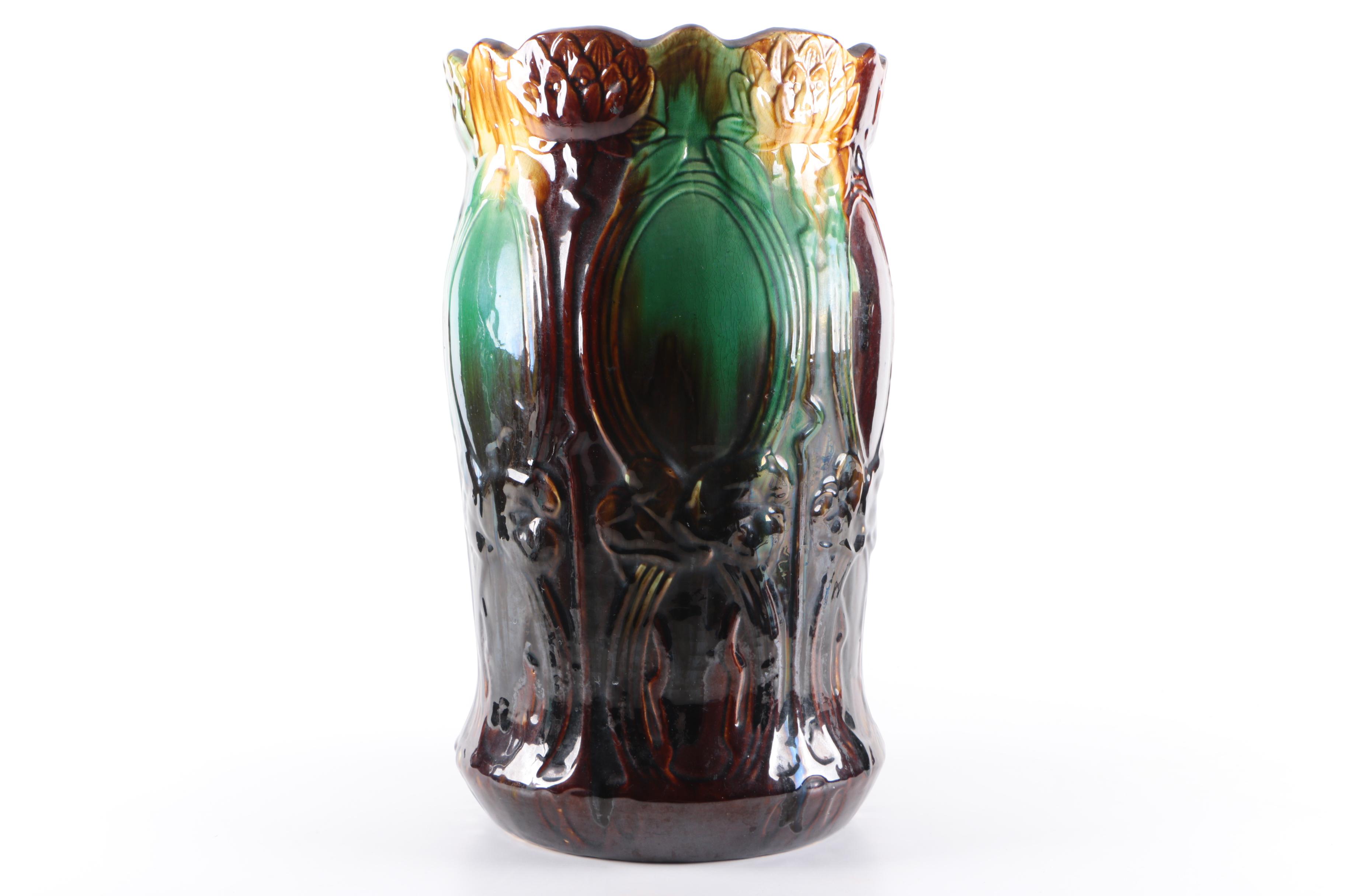 Vintage Majolica Umbrella Stand in the Style of Weller