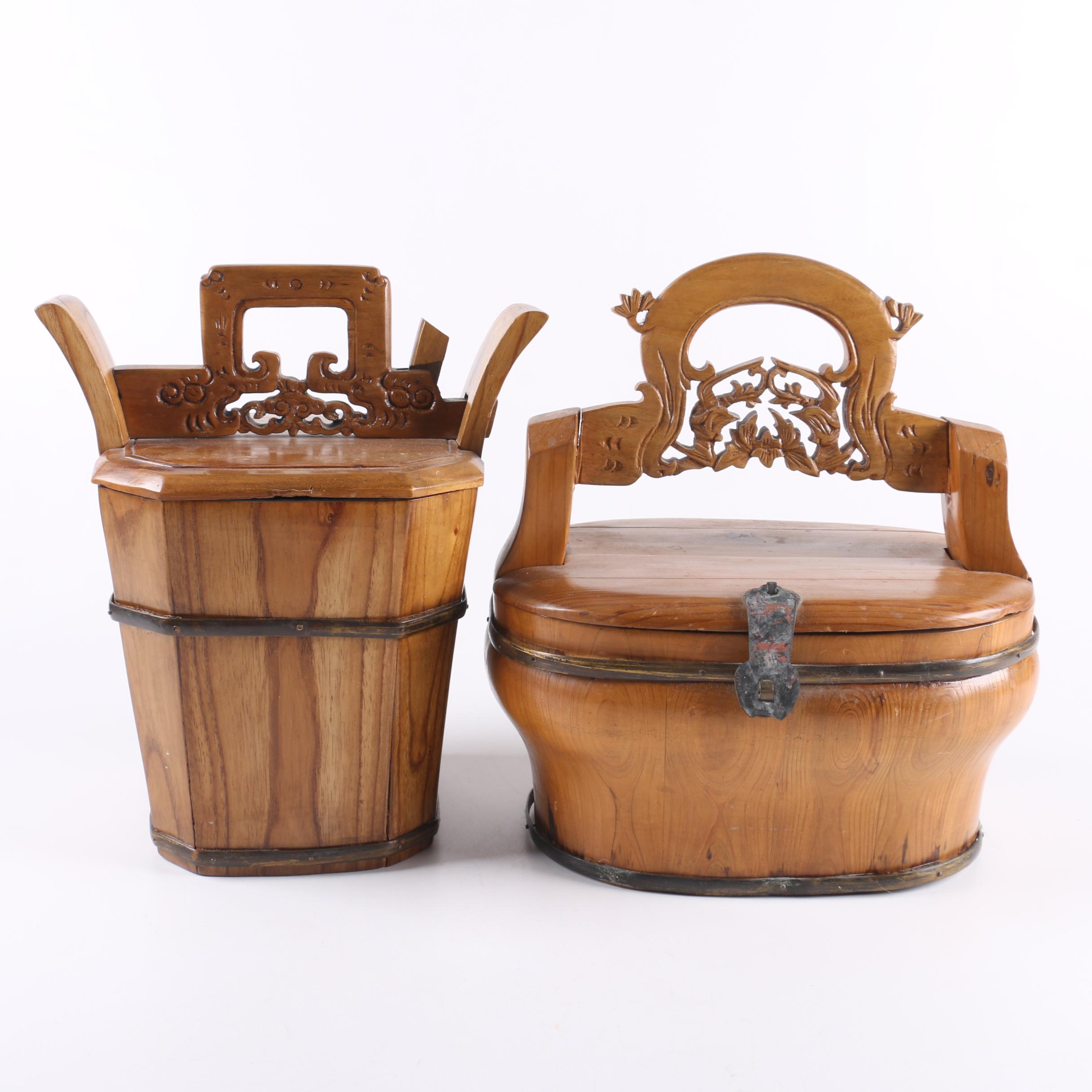 Vintage Carved Chinese Lunch Box Baskets