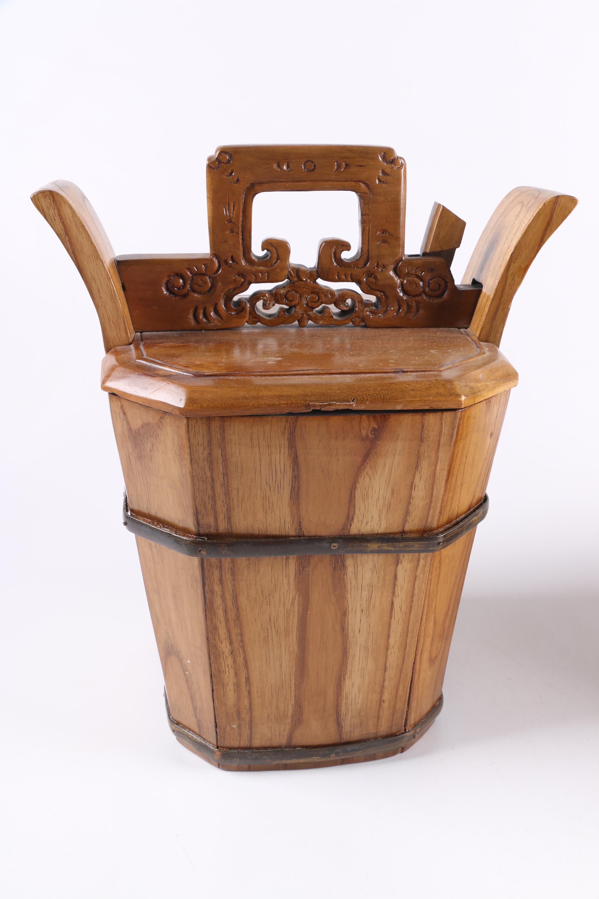 Vintage Carved Chinese Lunch Box Baskets