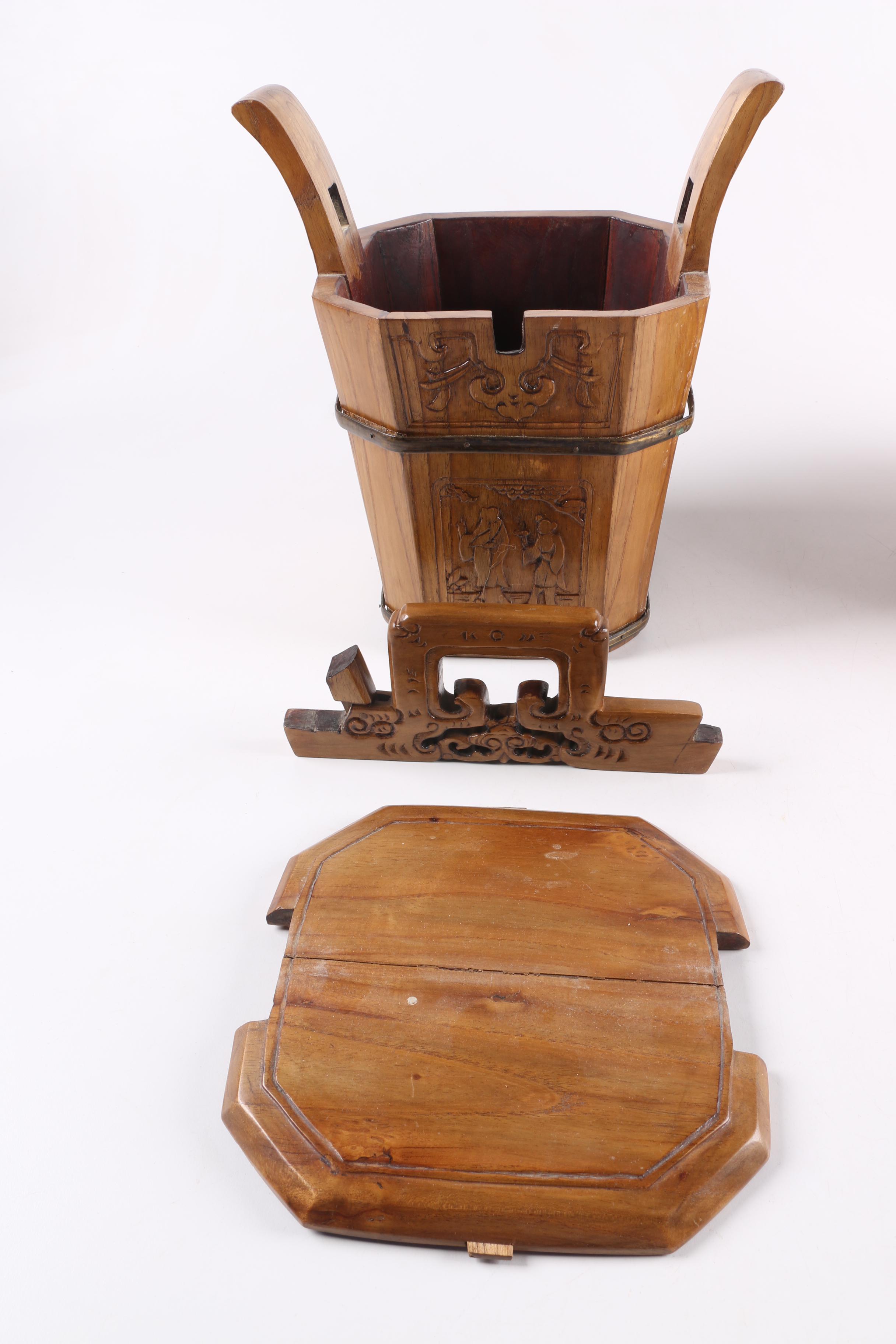 Vintage Carved Chinese Lunch Box Baskets