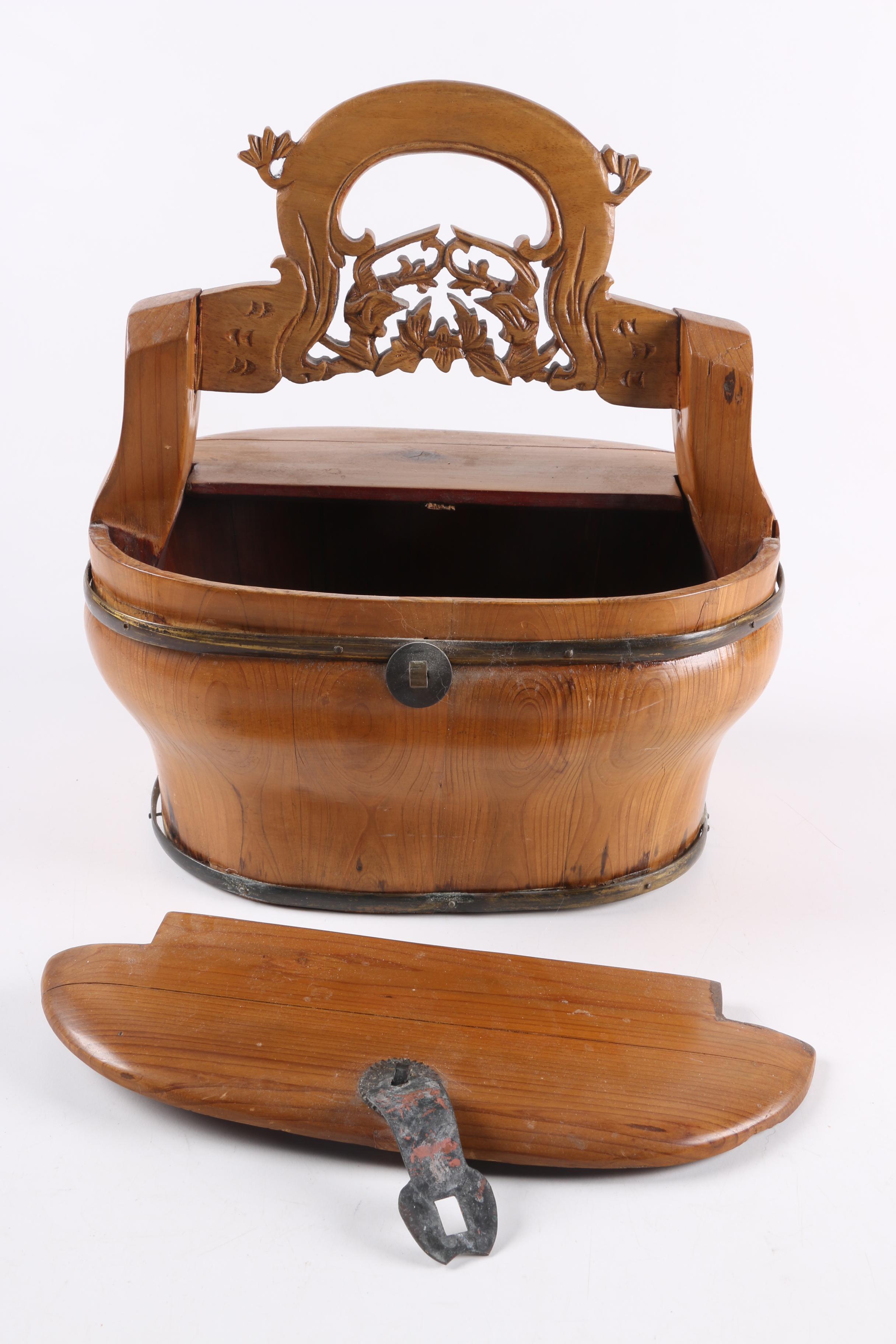 Vintage Carved Chinese Lunch Box Baskets