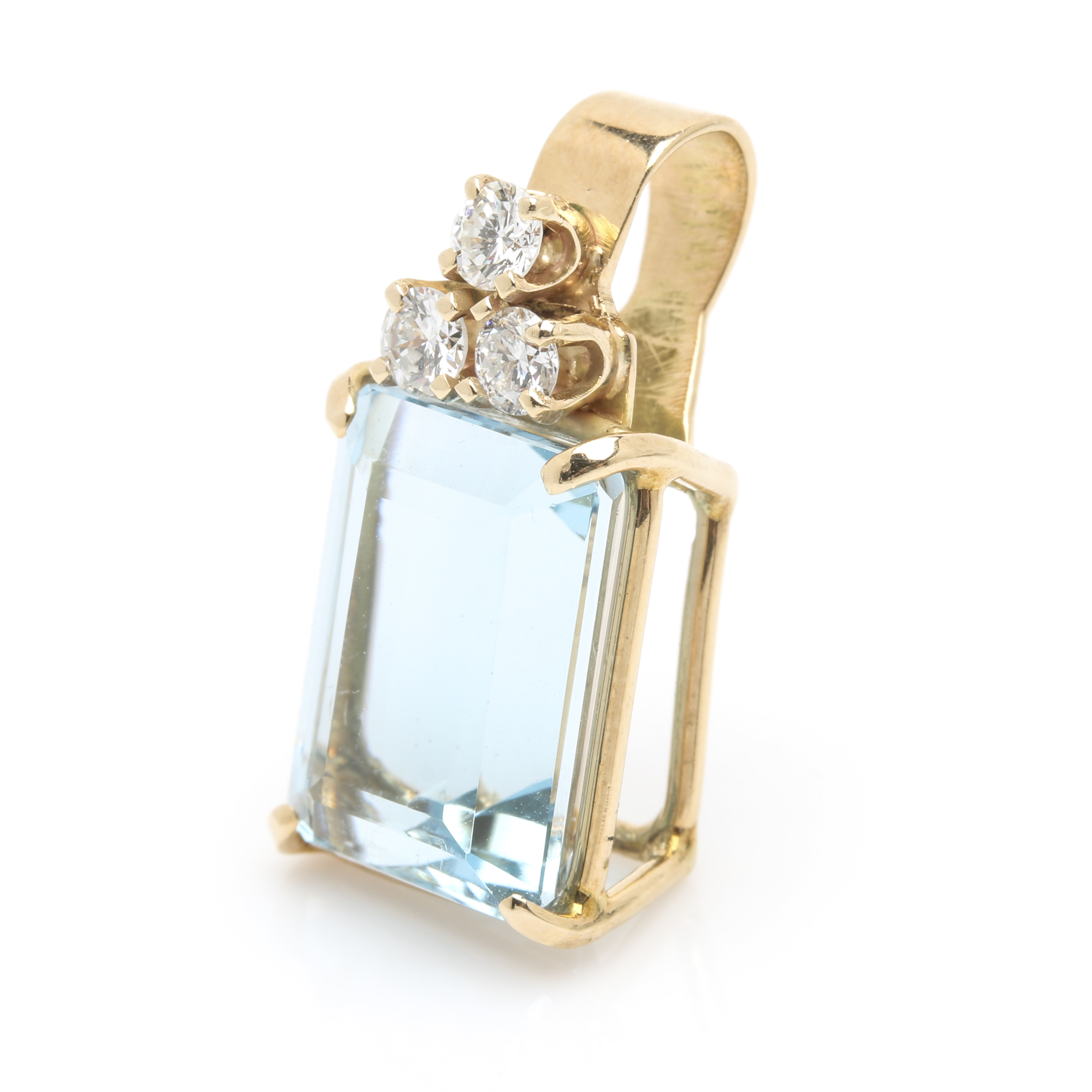 14K Yellow Gold Topaz and Diamond Pendant