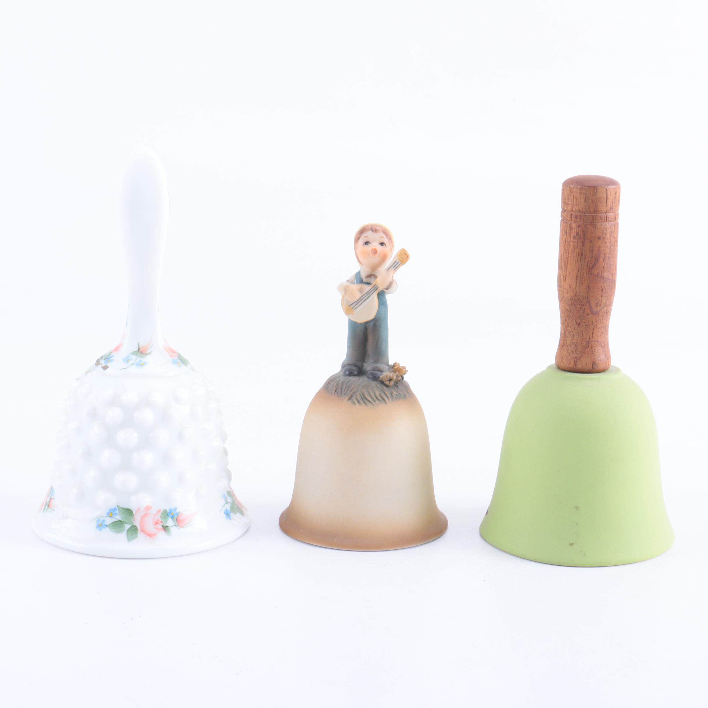 Vintage Signed Glass and Ceramic Hand Bells