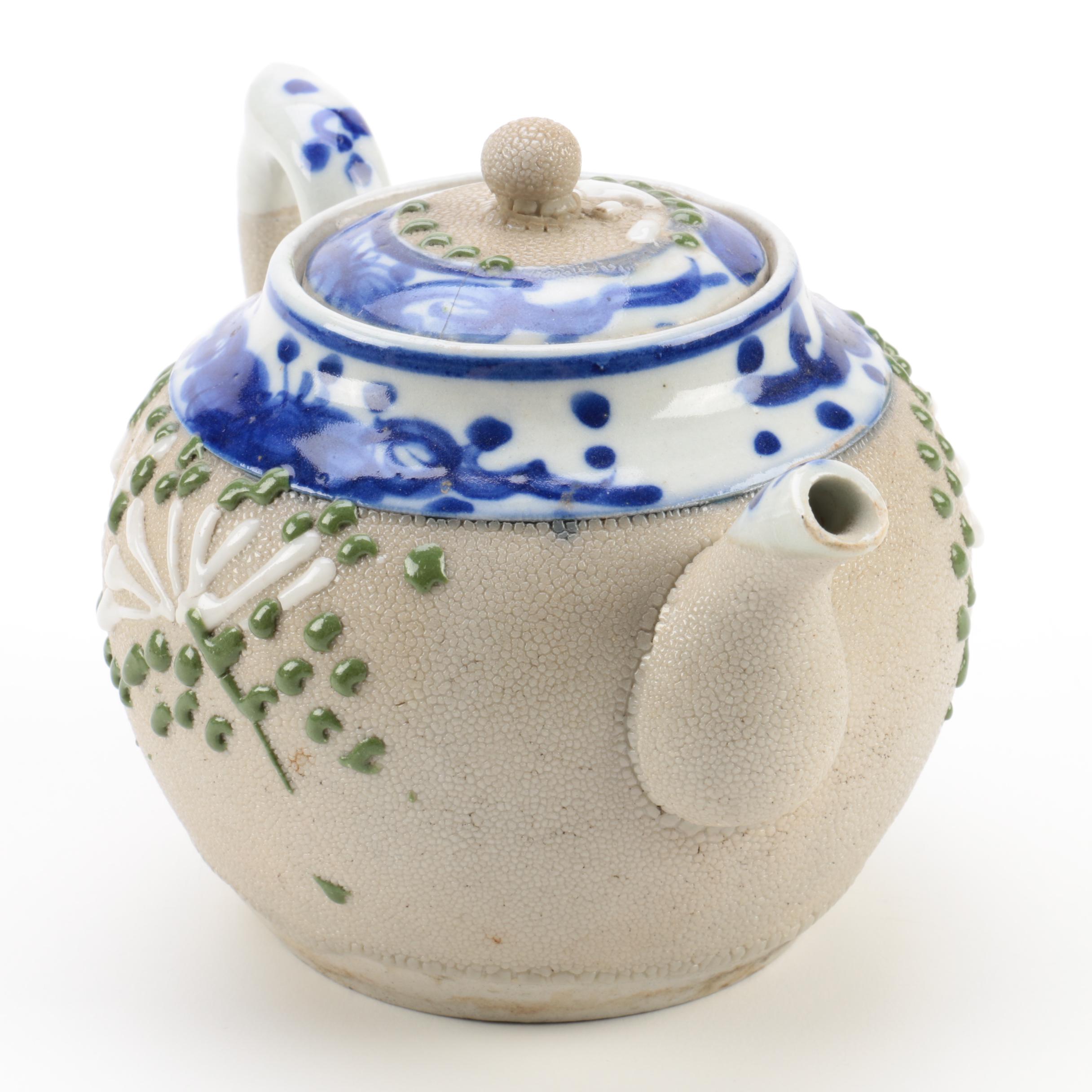 Japanese Style Satsuma Porcelain Carafe and Stoneware Teapot