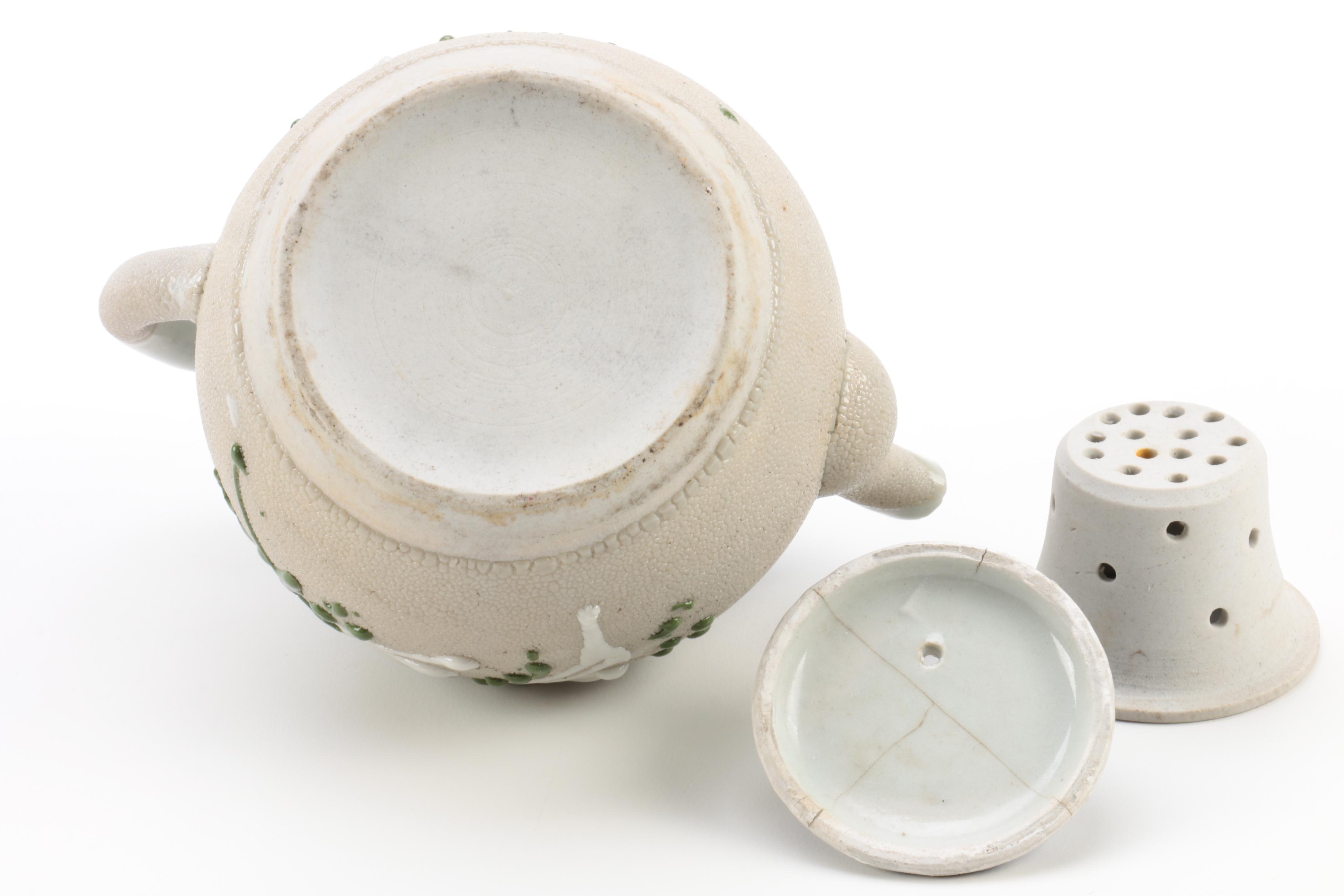 Japanese Style Satsuma Porcelain Carafe and Stoneware Teapot