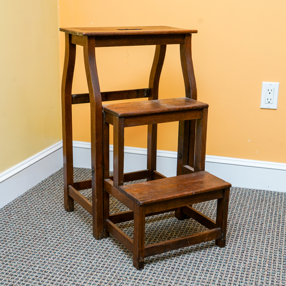 Antique Oak Folding Library Stool