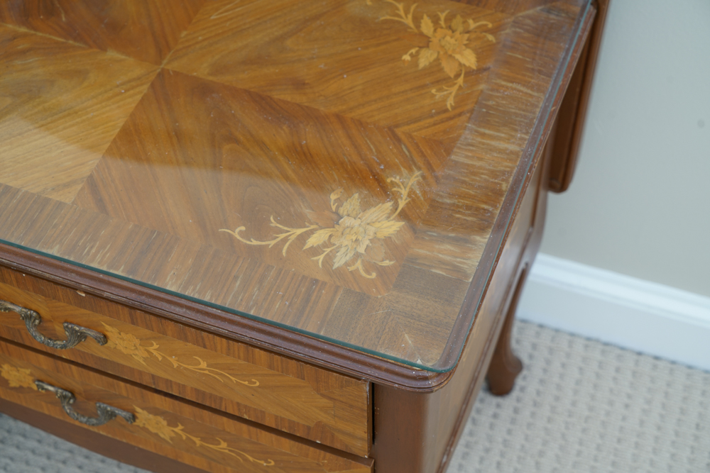 Vintage Rococo Style Walnut Queen Size Headboard with Nightstands