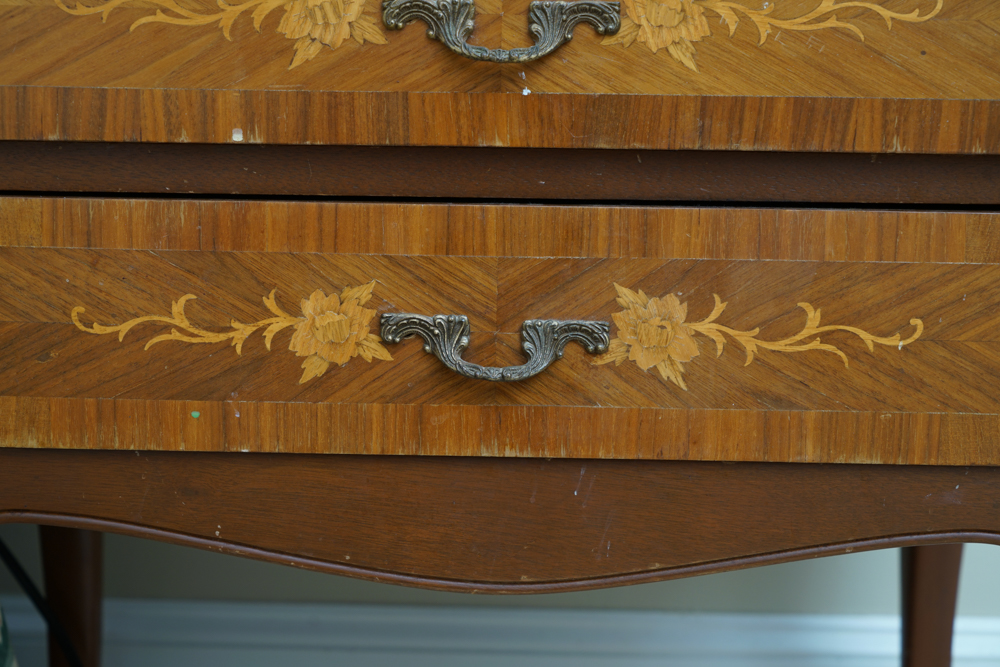 Vintage Rococo Style Walnut Queen Size Headboard with Nightstands