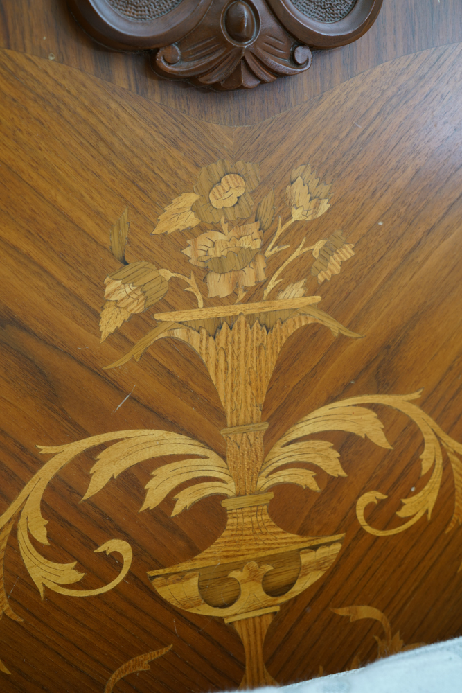 Vintage Rococo Style Walnut Queen Size Headboard with Nightstands