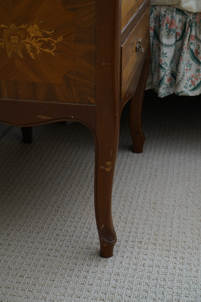 Vintage Rococo Style Walnut Queen Size Headboard with Nightstands