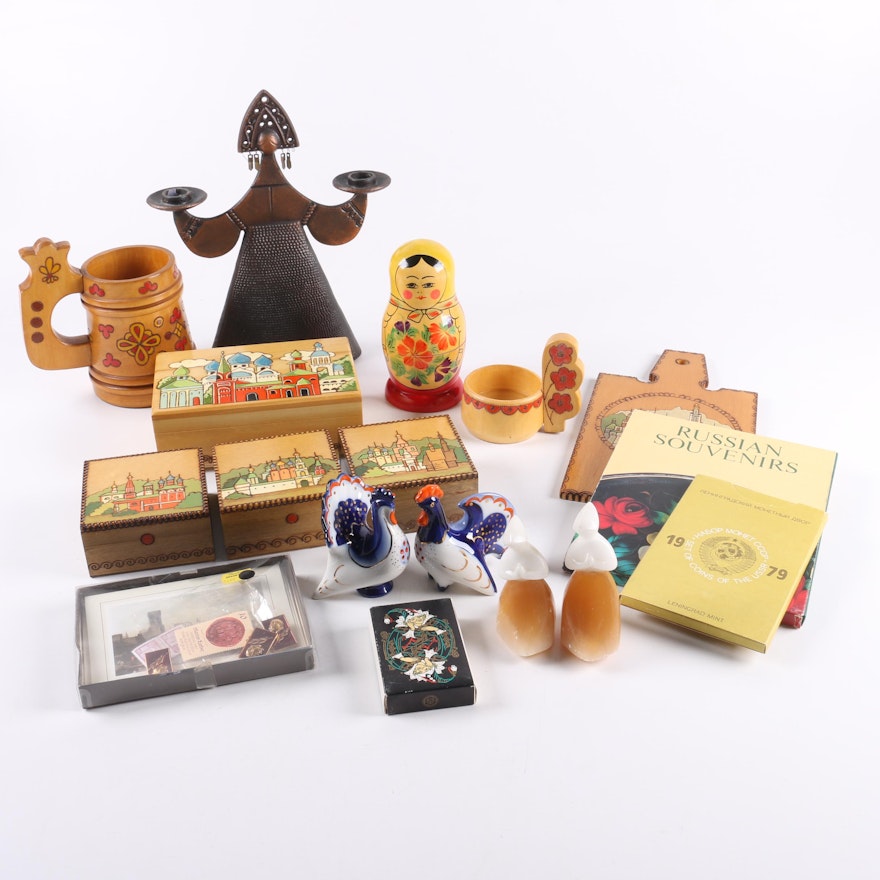 Russian Folk Souvenirs Including Matryoshka Doll