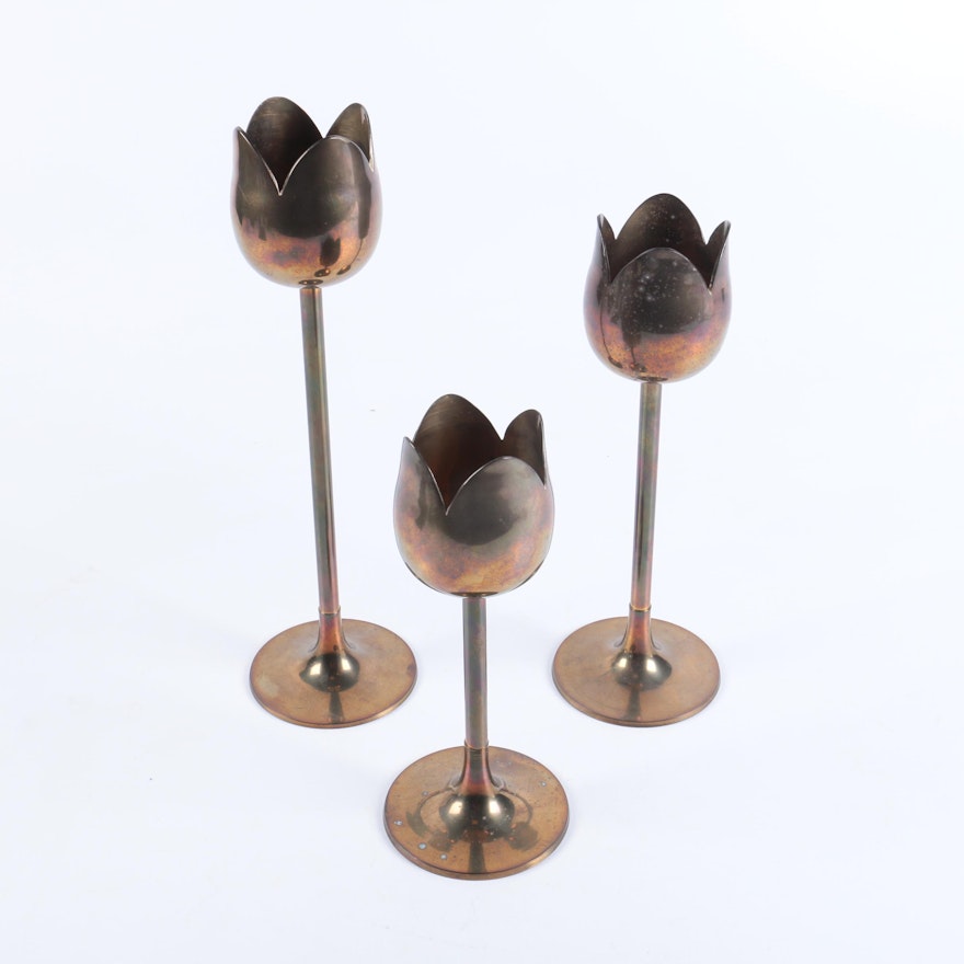 Vintage Brass Tulip Candle Holders