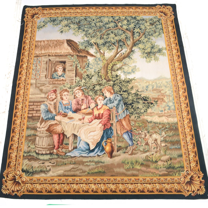 Handwoven European Style Pictorial Tapestry