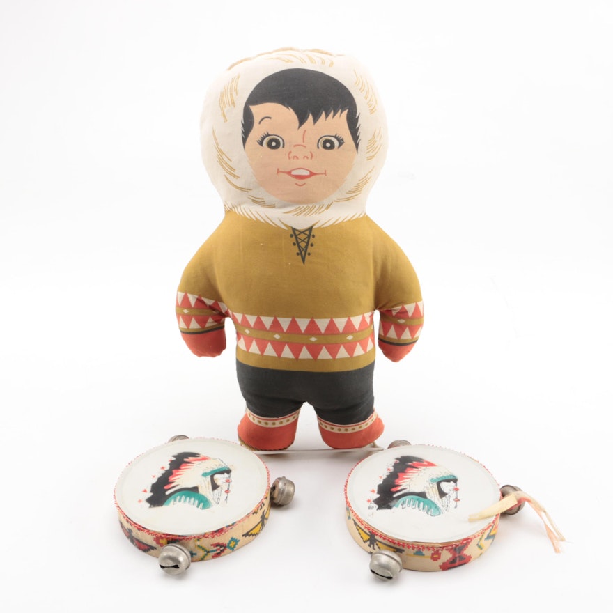 1960s "Eskimo Pie" Promotional Doll and Native American Style Tambourines