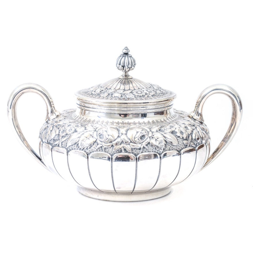 19th Century Gorham Sterling Silver "Eglantine" Lidded Sugar Bowl