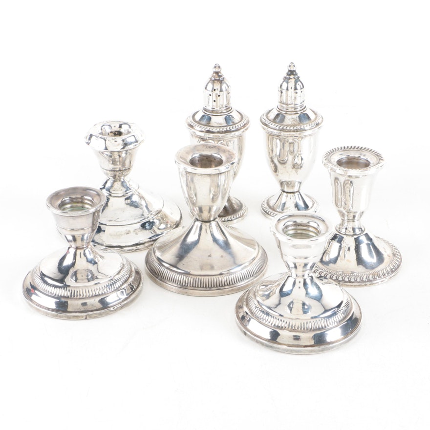 Duchin Creation Sterling Shakers with Assorted Weighted Sterling Candleholders