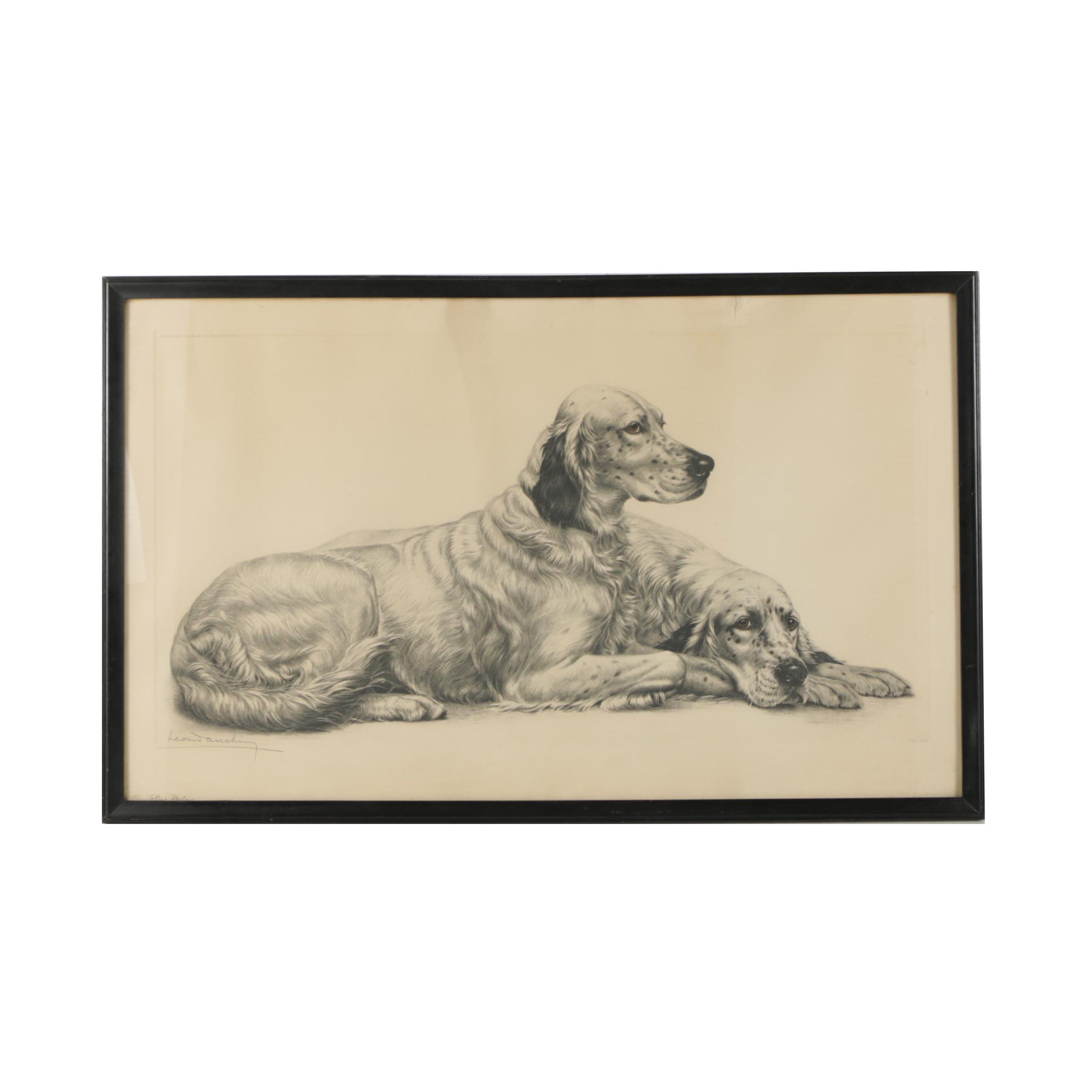 Leon Danchin Intaglio Print "Setters Resting"