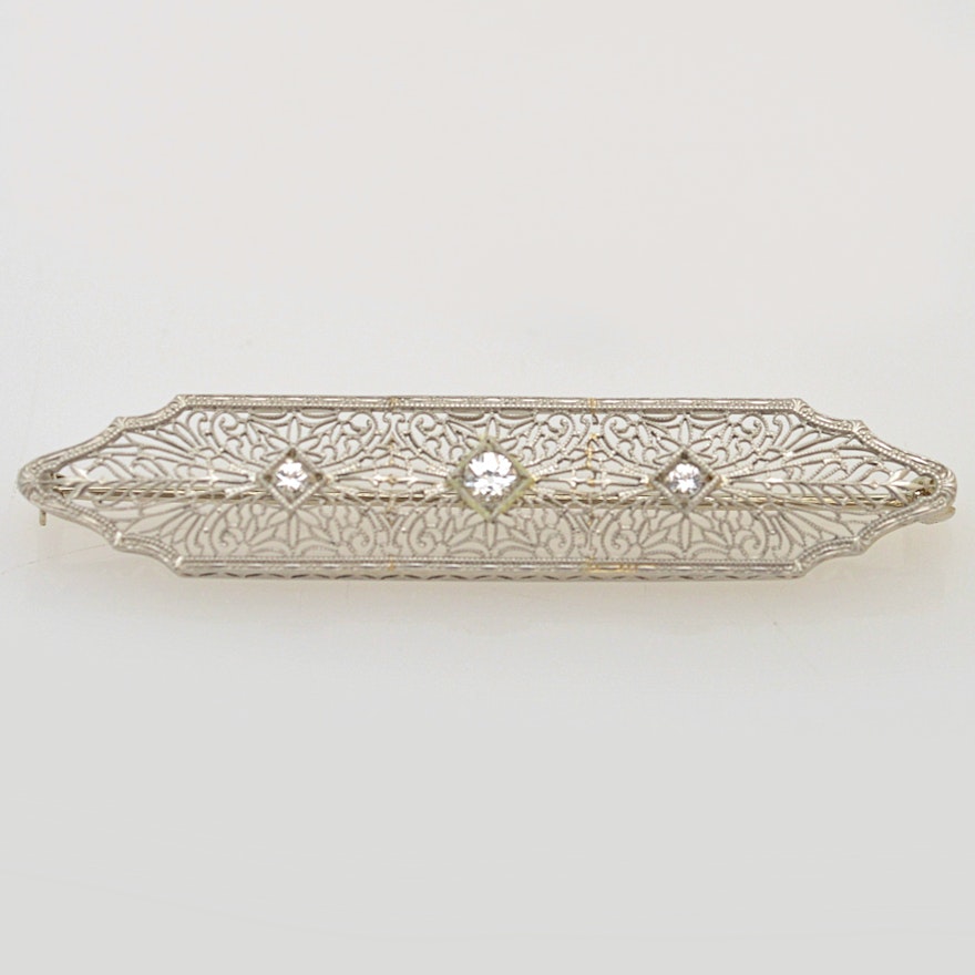 Late Edwardian Platinum, 14K White Gold and Synthetic Spinal Brooch