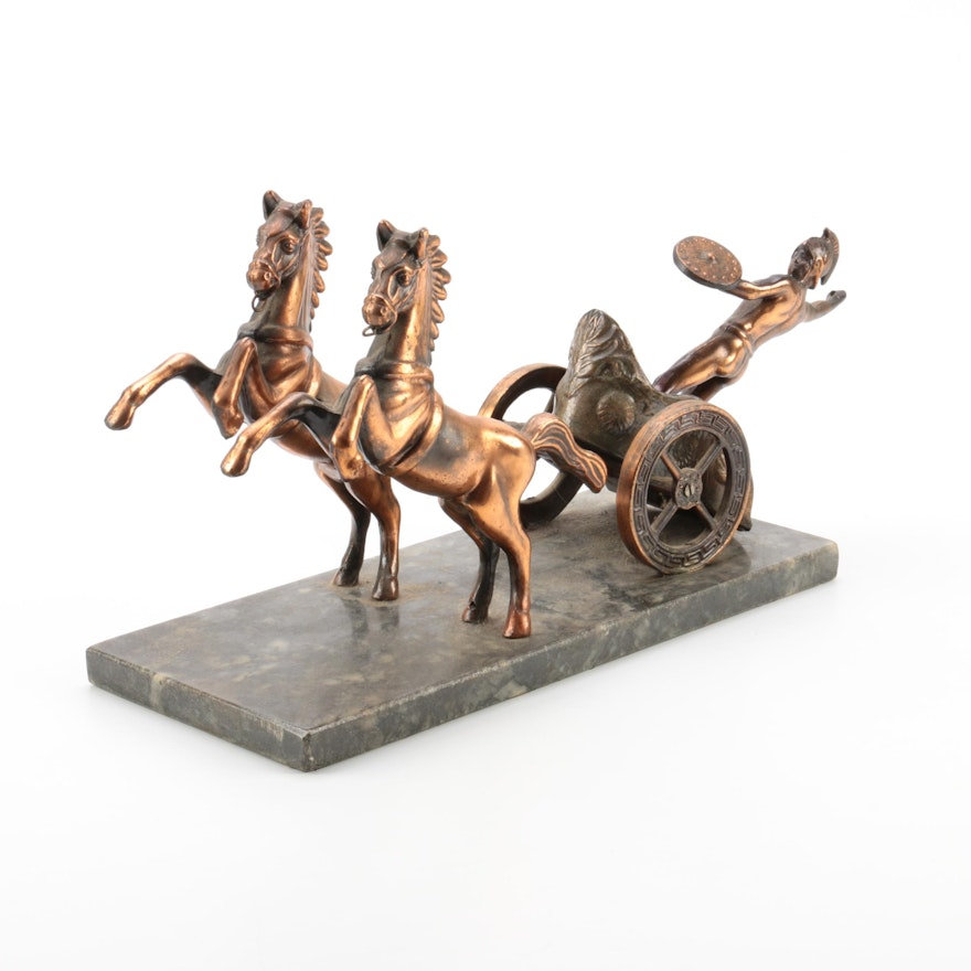 Copper Chariot Figurine on Soapstone Base