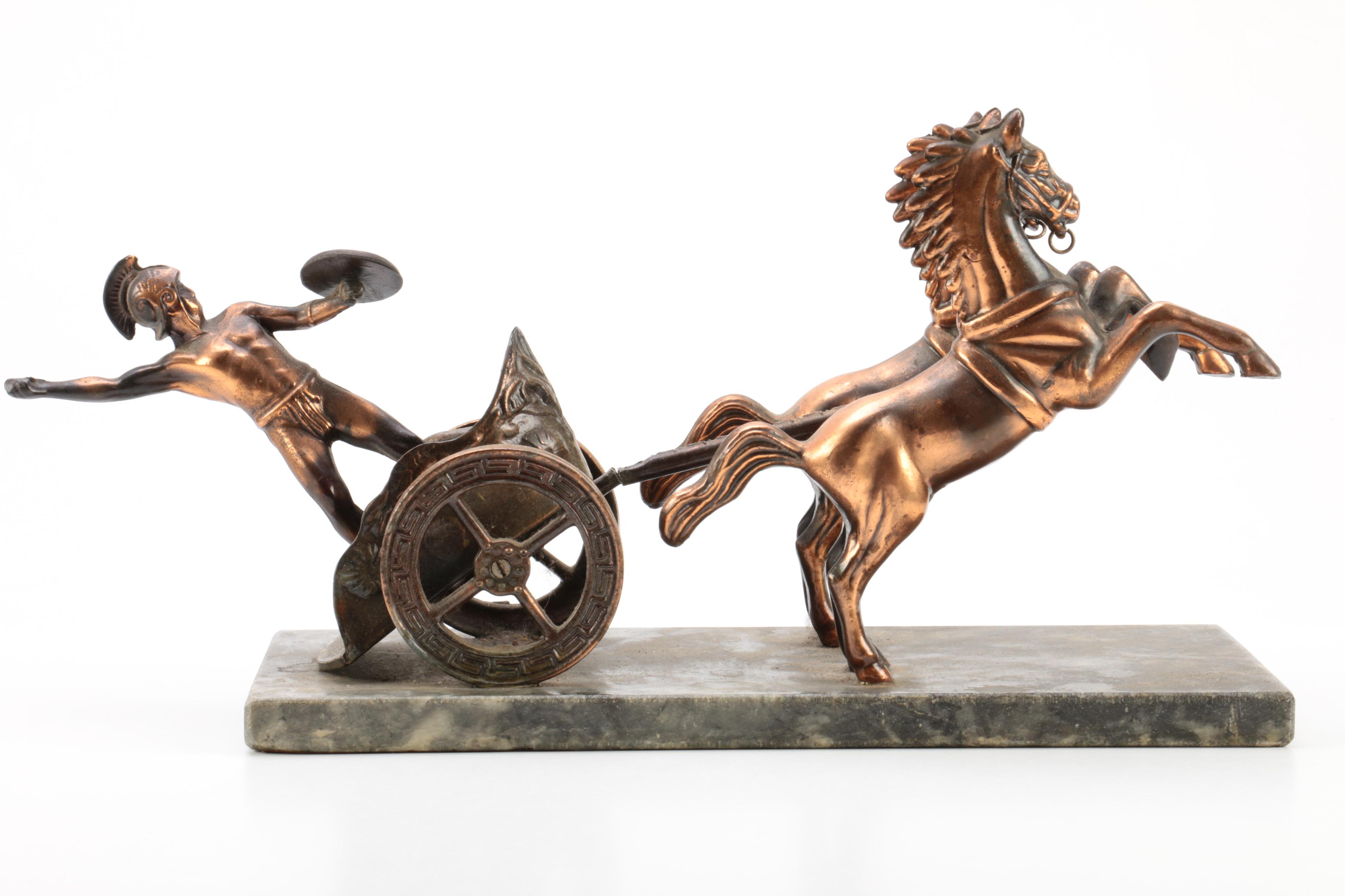 Copper Chariot Figurine on Soapstone Base
