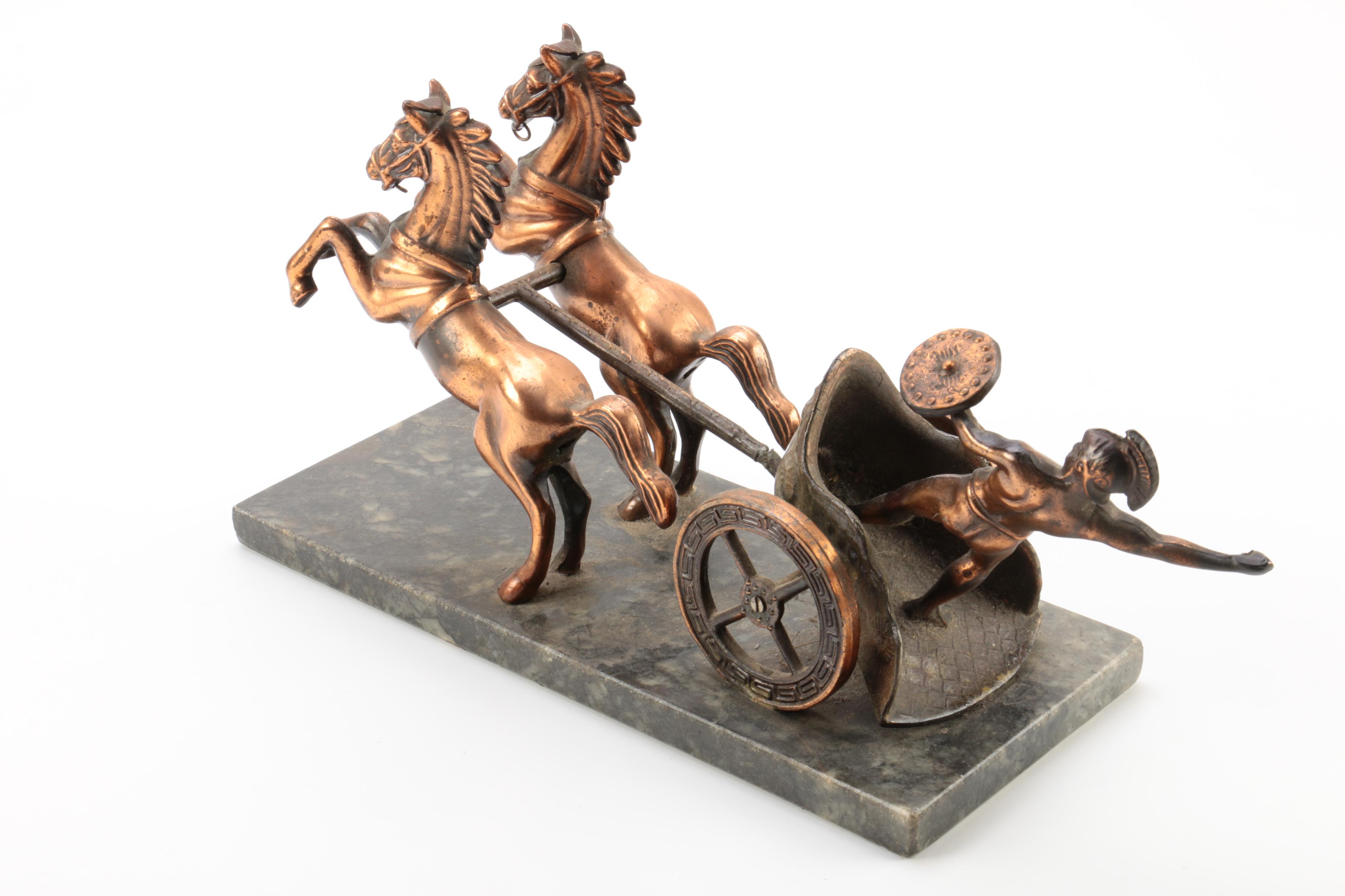 Copper Chariot Figurine on Soapstone Base