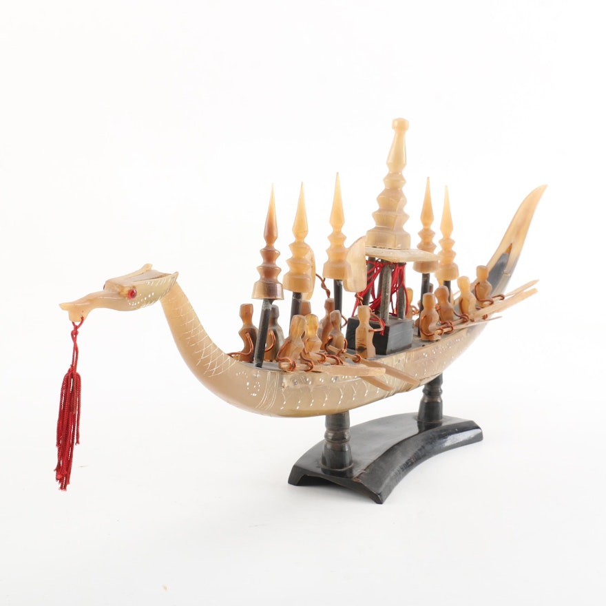 Carved Horn Dragon Rowing Boat