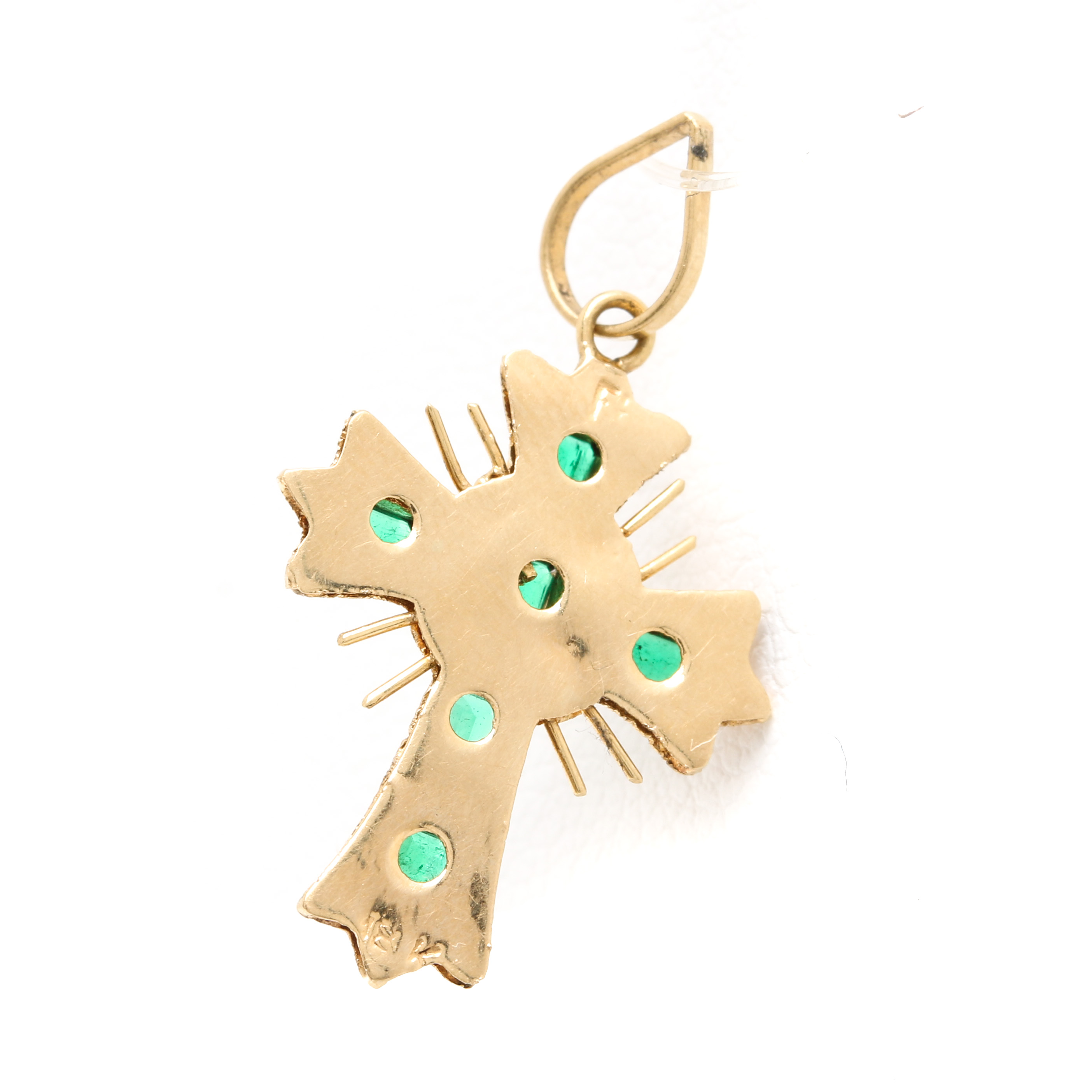 18K Yellow Gold Emerald Cross Pendant