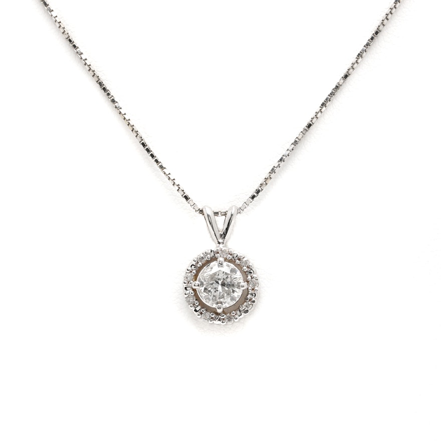 14K White Gold 0.94 CTW Diamond Necklace