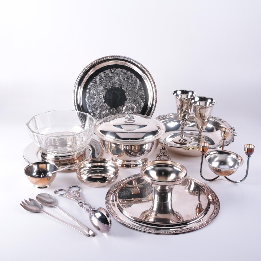 FB Rogers Silver Plate Goblets and Assorted Silver Plate Serveware