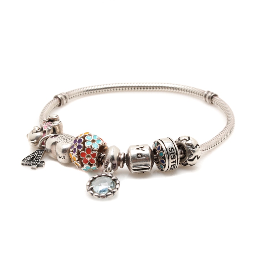 Sterling Silver Pandora Charm Bracelet