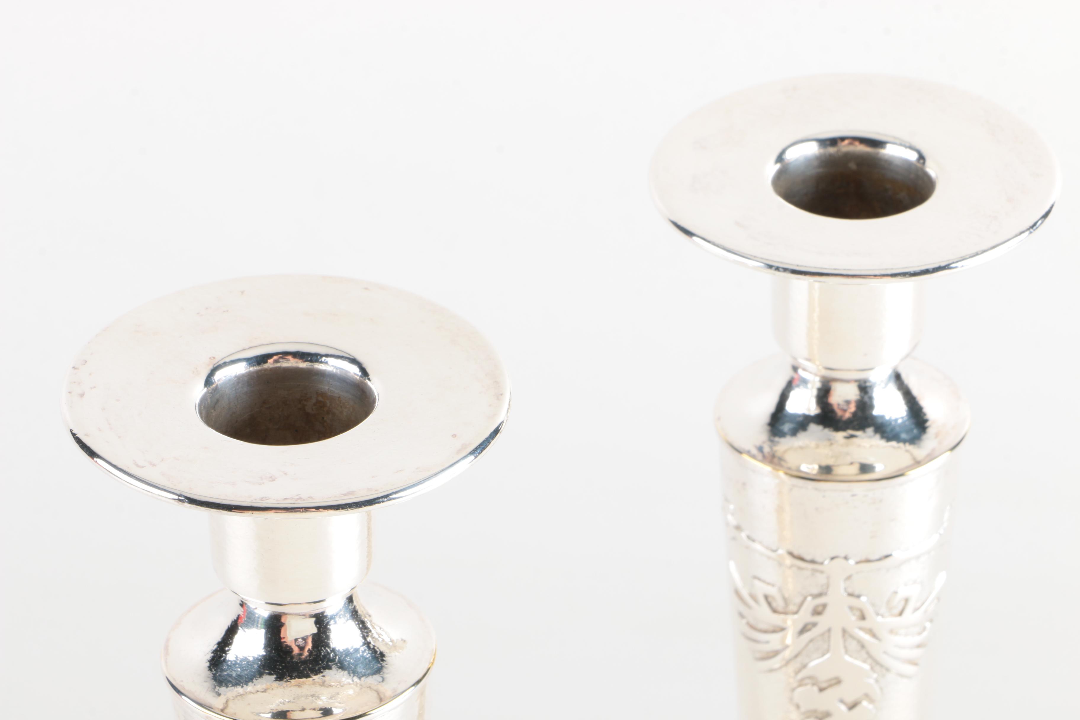 Silver Crest Sterling Silver Decorated Bronze Candlestick Holders