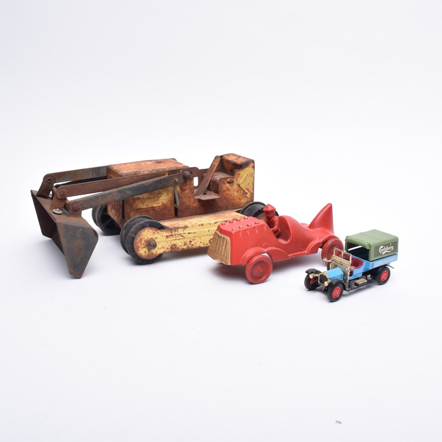 Pressed Steel Bulldozer and Die-Cast Cars