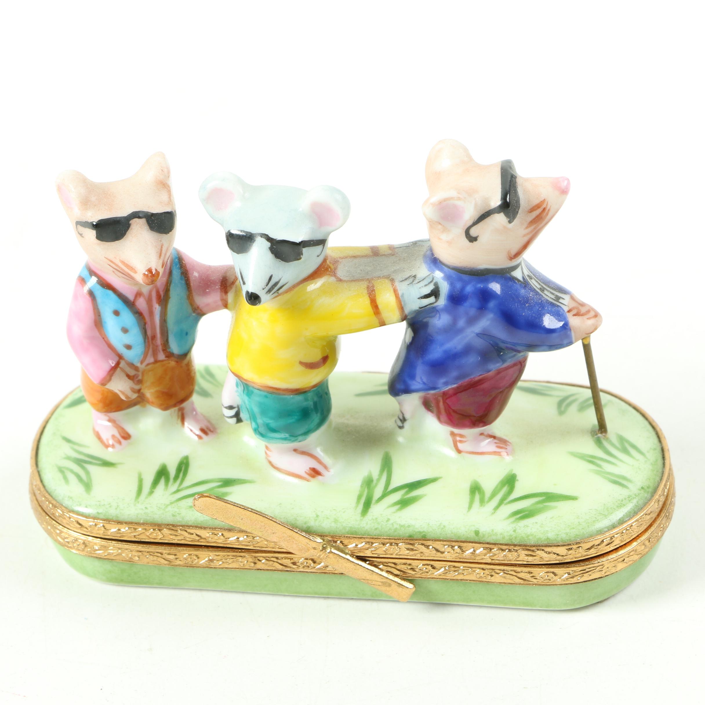 Limoges Three Blind Mice Porcelain Trinket Box