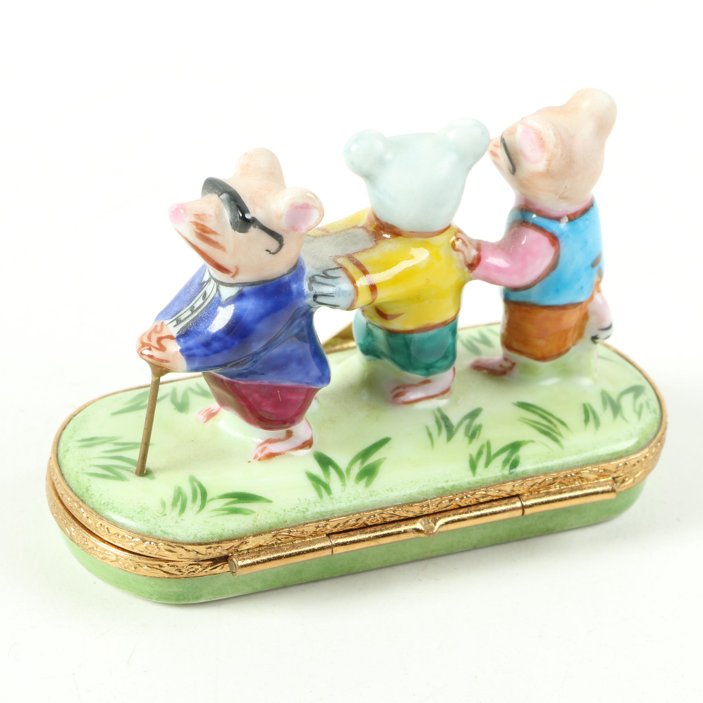Limoges Three Blind Mice Porcelain Trinket Box