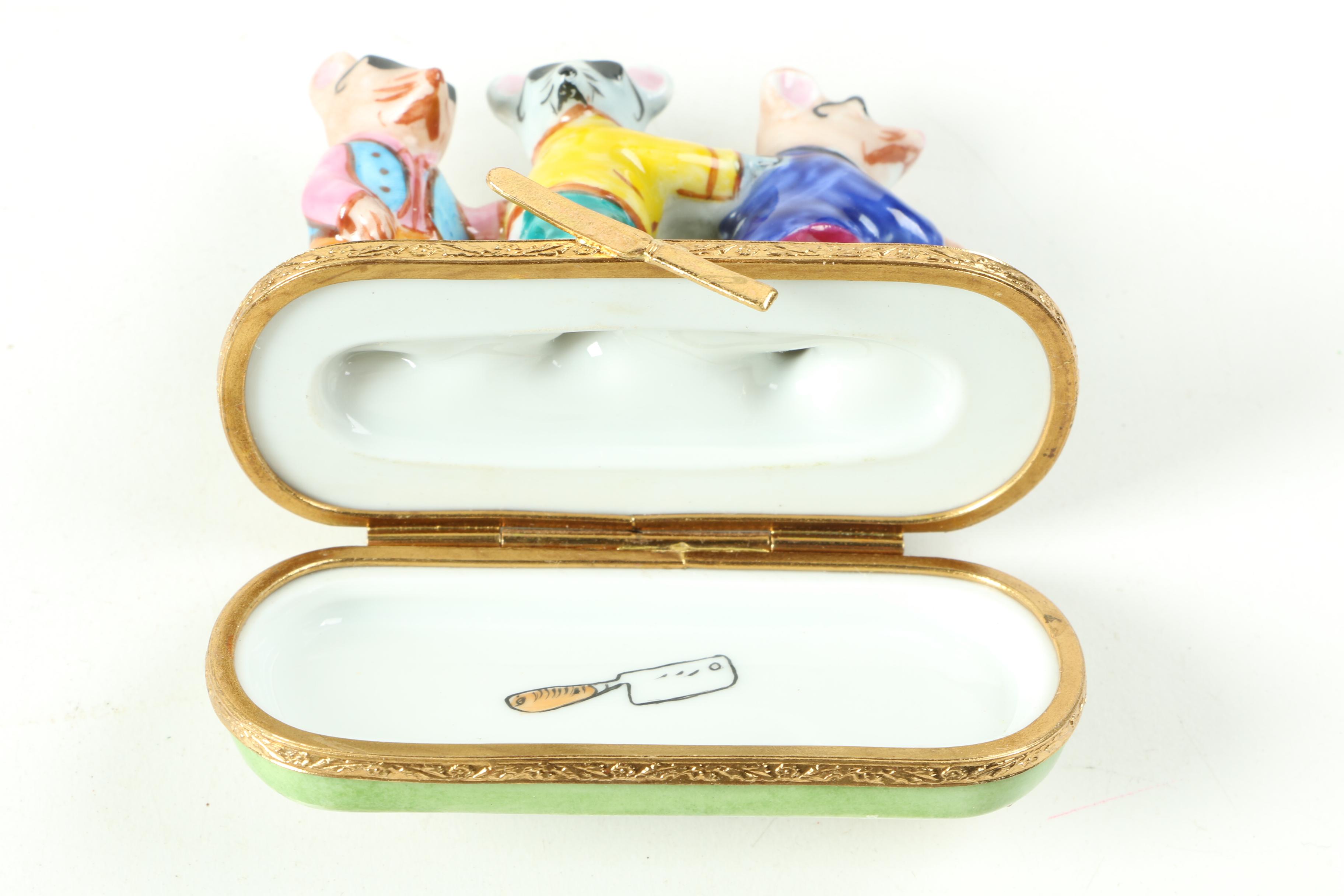 Limoges Three Blind Mice Porcelain Trinket Box