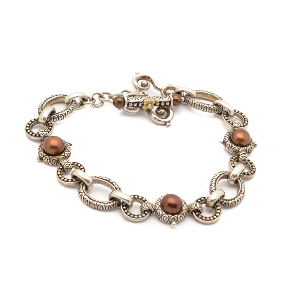 Barbara Bixby Sterling Silver and 18K Gold Pearl Bracelet