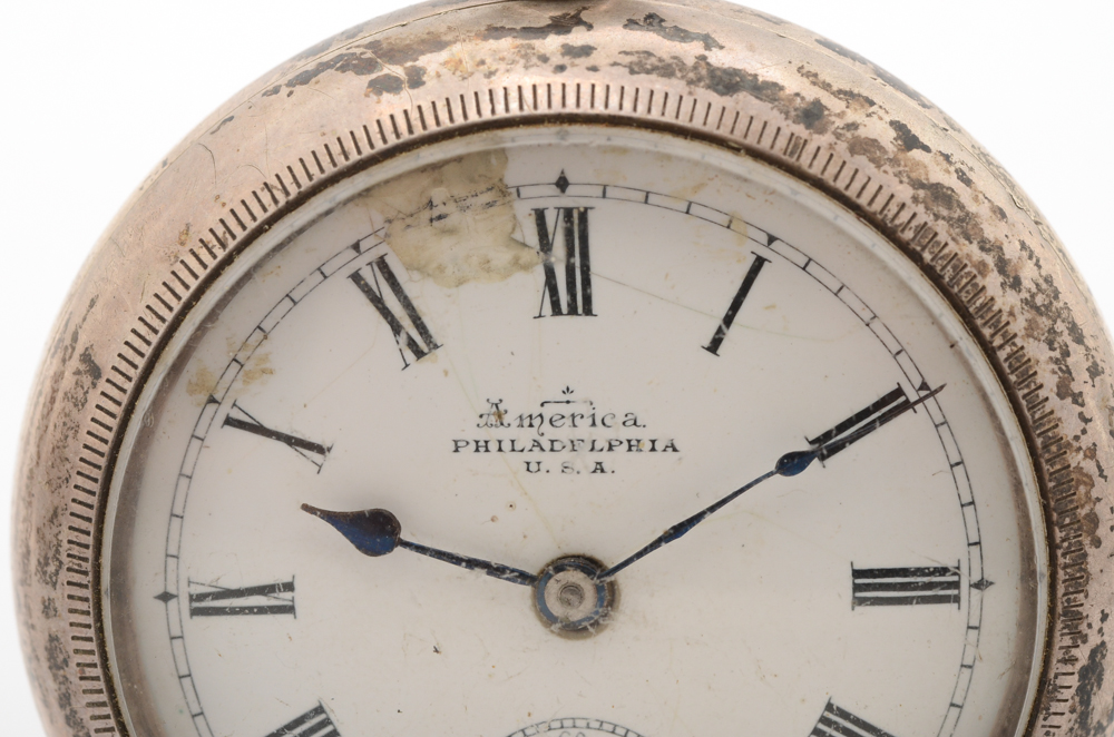 New York Standard America Sterling Silver Open Face Pocket Watch